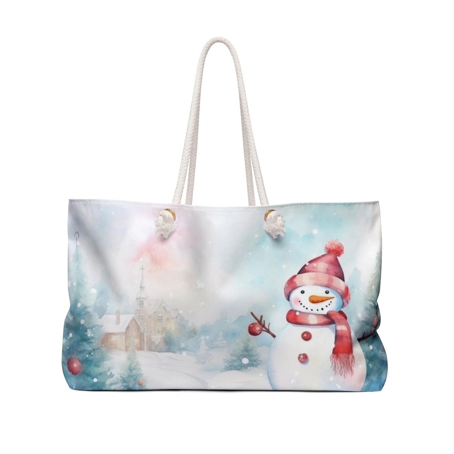 Personalised/Non-Personalised Weekender Bag, Christmas Snowman, Large Weekender Bag, Beach Bag, Book Bag