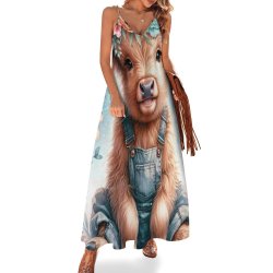 Highland Cow Spaghetti Strap Ankle-Length Dress Long dress