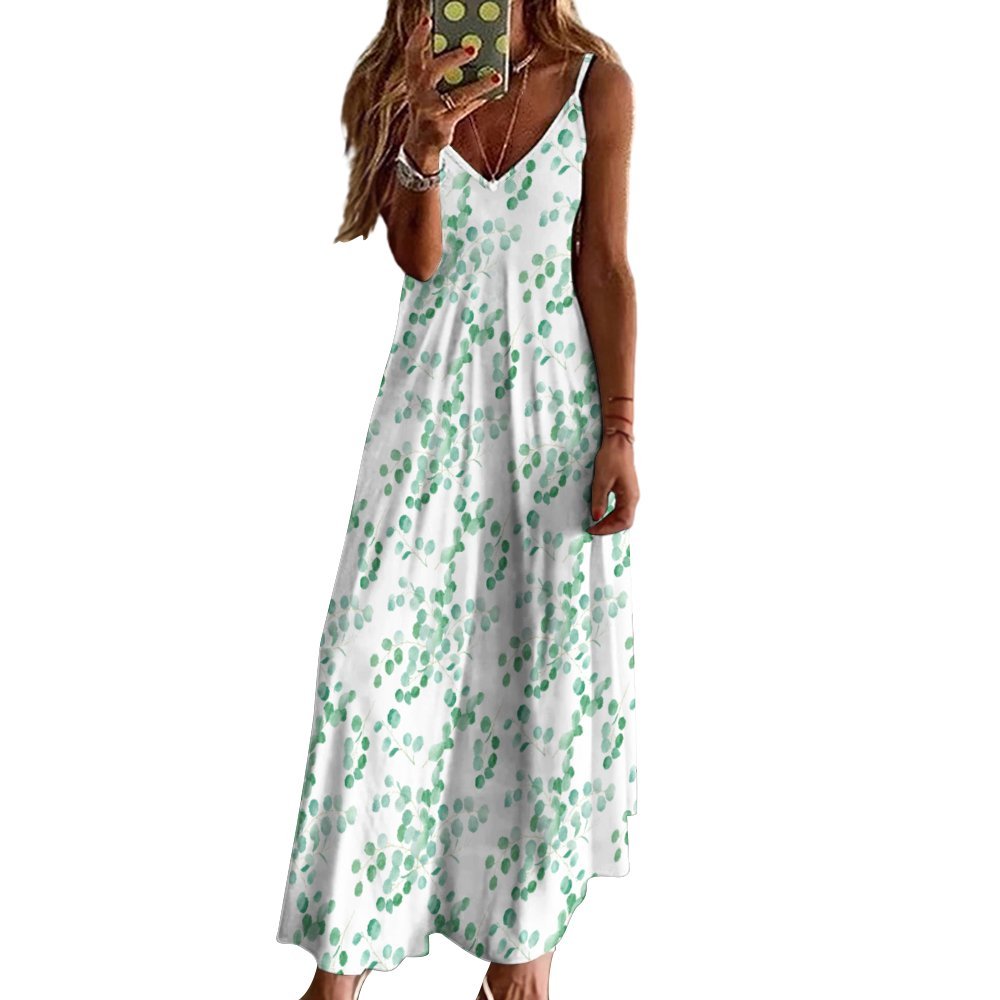 Australian Floral Eucalyptus Spaghetti Strap Ankle-Length Dress Long dress