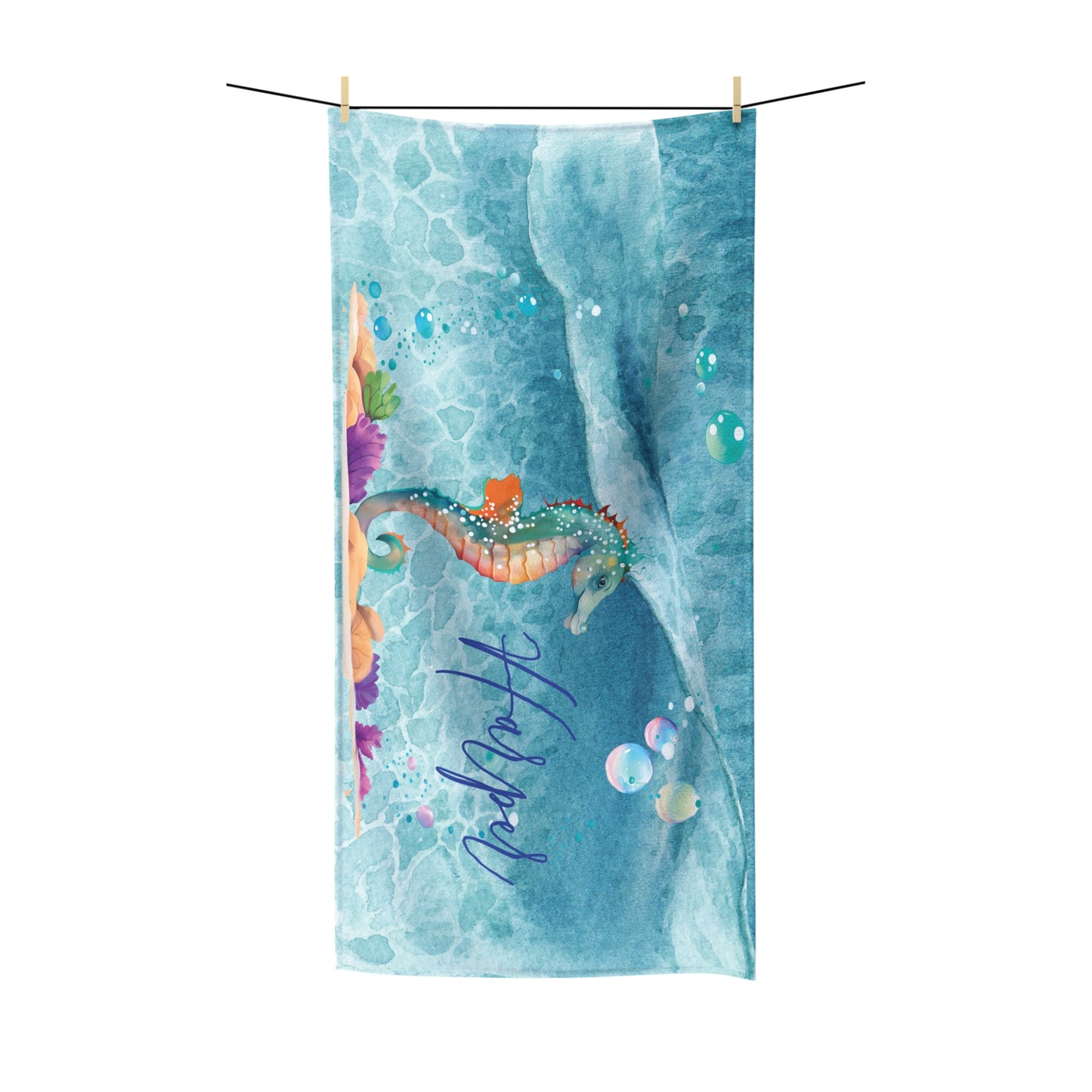 Personalised Beach Towel, Seahorse, Polycotton Towel