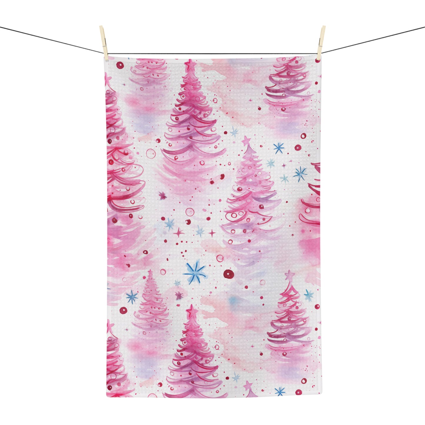 Microfiber Tea Towel, Pink Christmas Trees