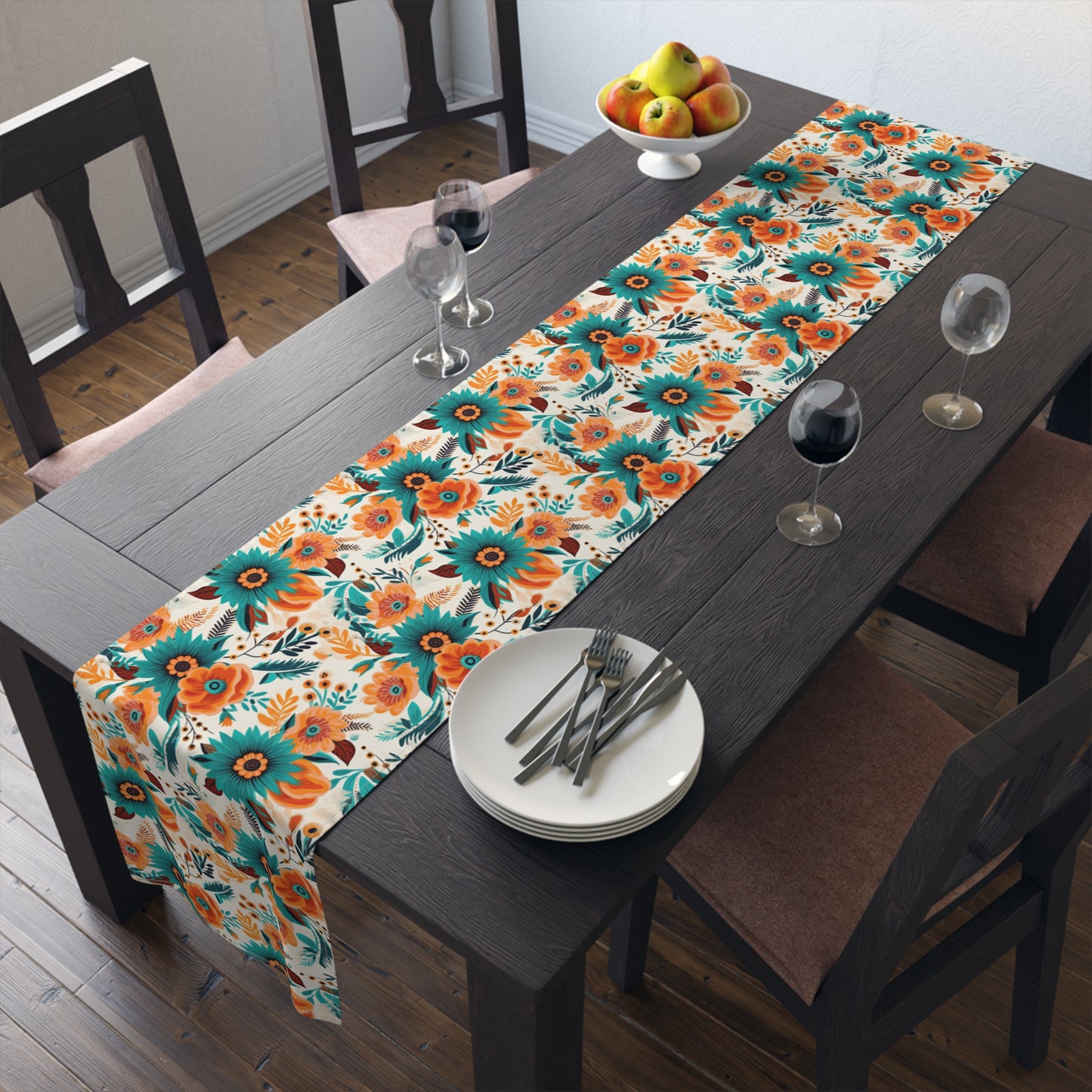 Boho Floral Table Runner, Cotton Twill and Poly Available