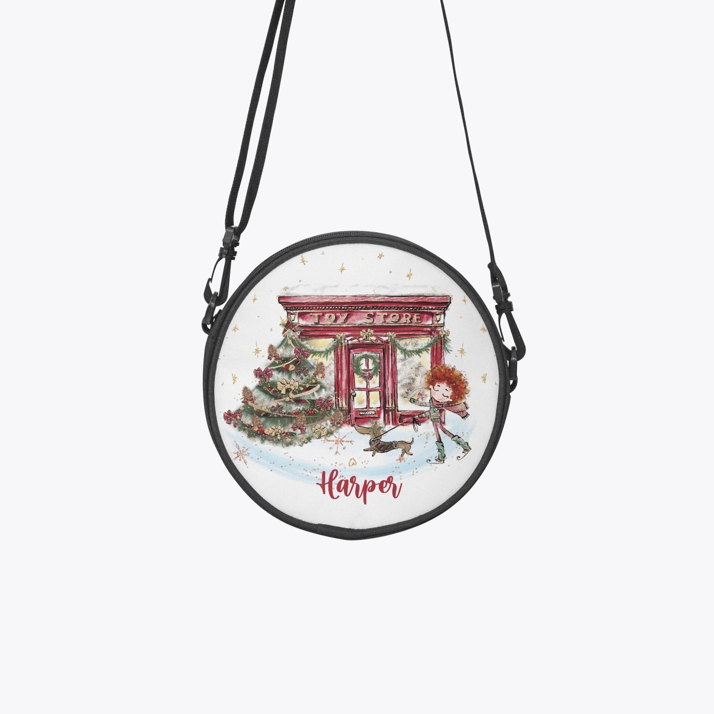 Round Satchel Bag, Christmas Toy Shop, Boy Red Hair