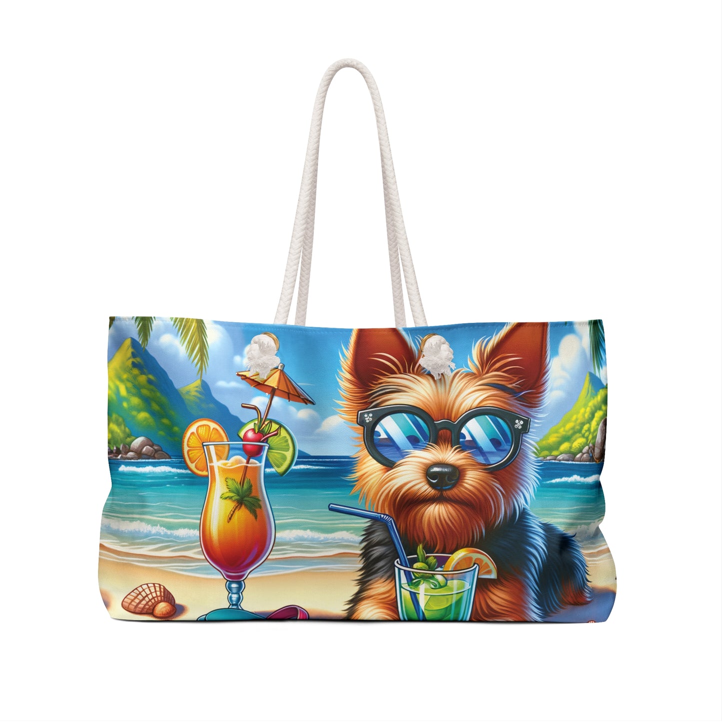 Personalised/Non-Personalised Weekender Bag, Summer Beach Dog, Australian Terrier, Large Weekender Bag, Beach Bag, Book Bag