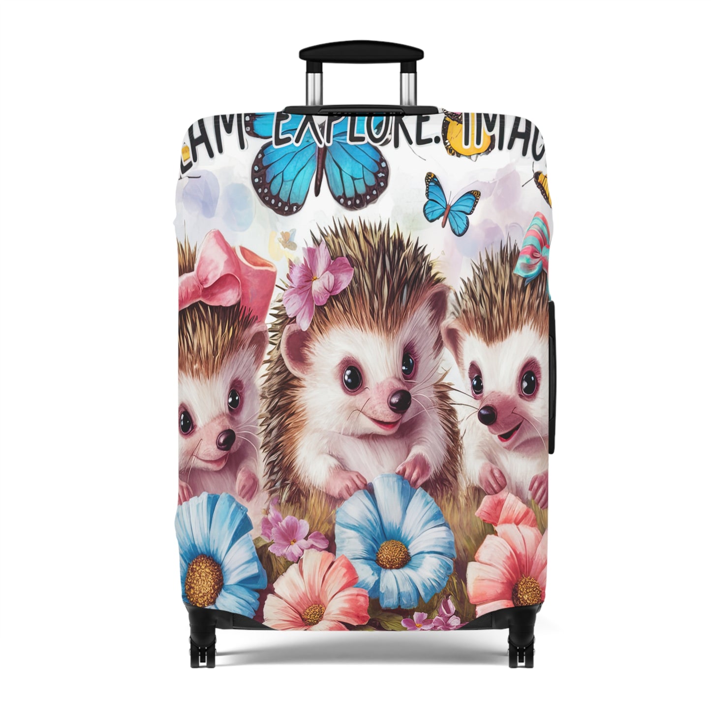 Luggage Cover, Cute Hedgehogs, Dream, Explore, Imagine, awd-1649