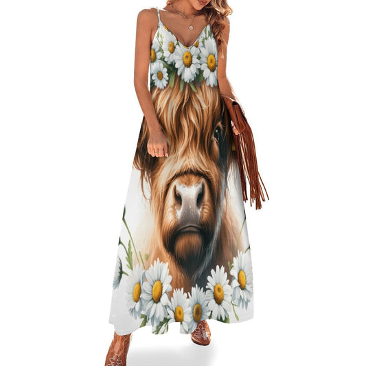 Highland Cow Spaghetti Strap Ankle-Length Dress Long dress