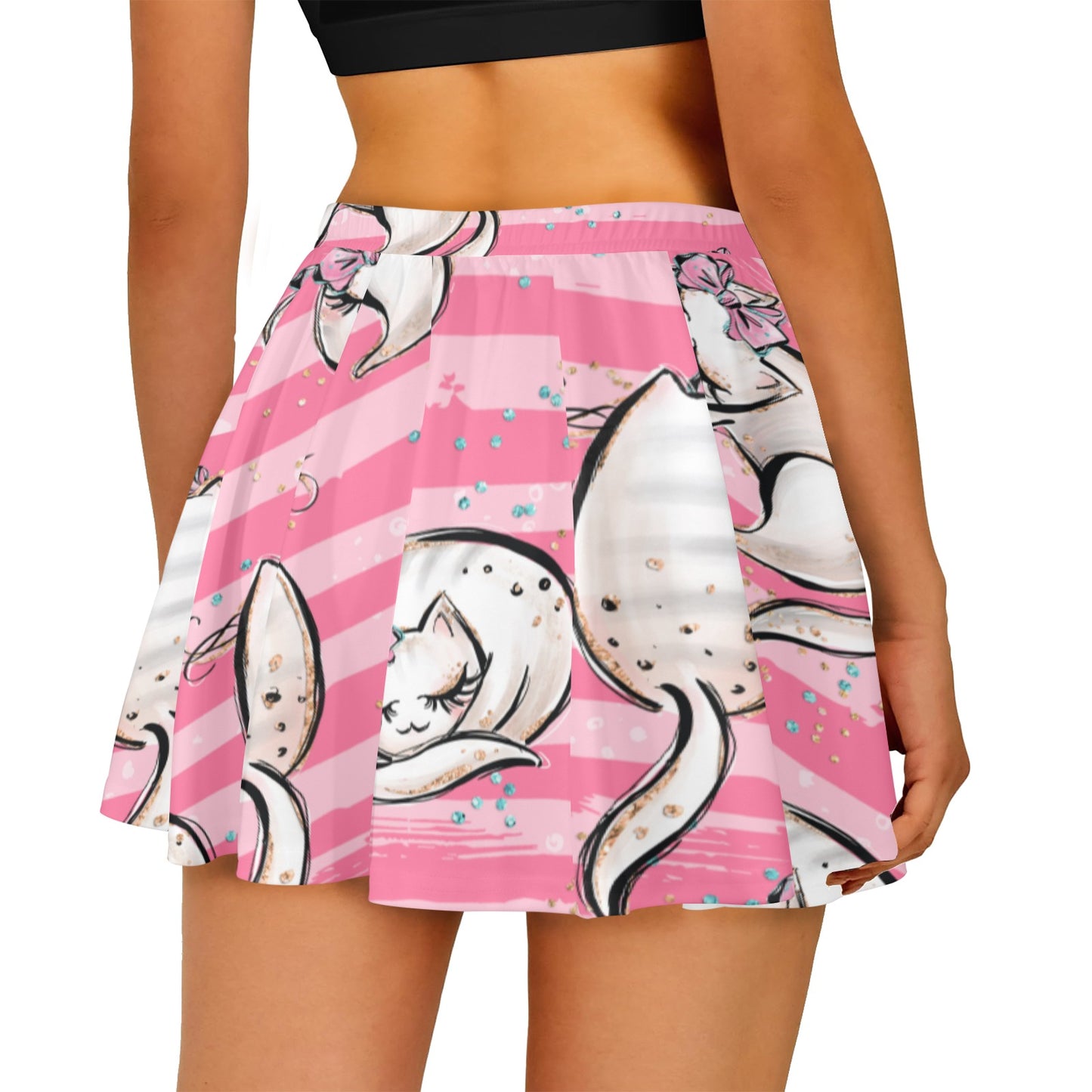 Skater Skirt Pink Cats Skater Skirt (Model D69)