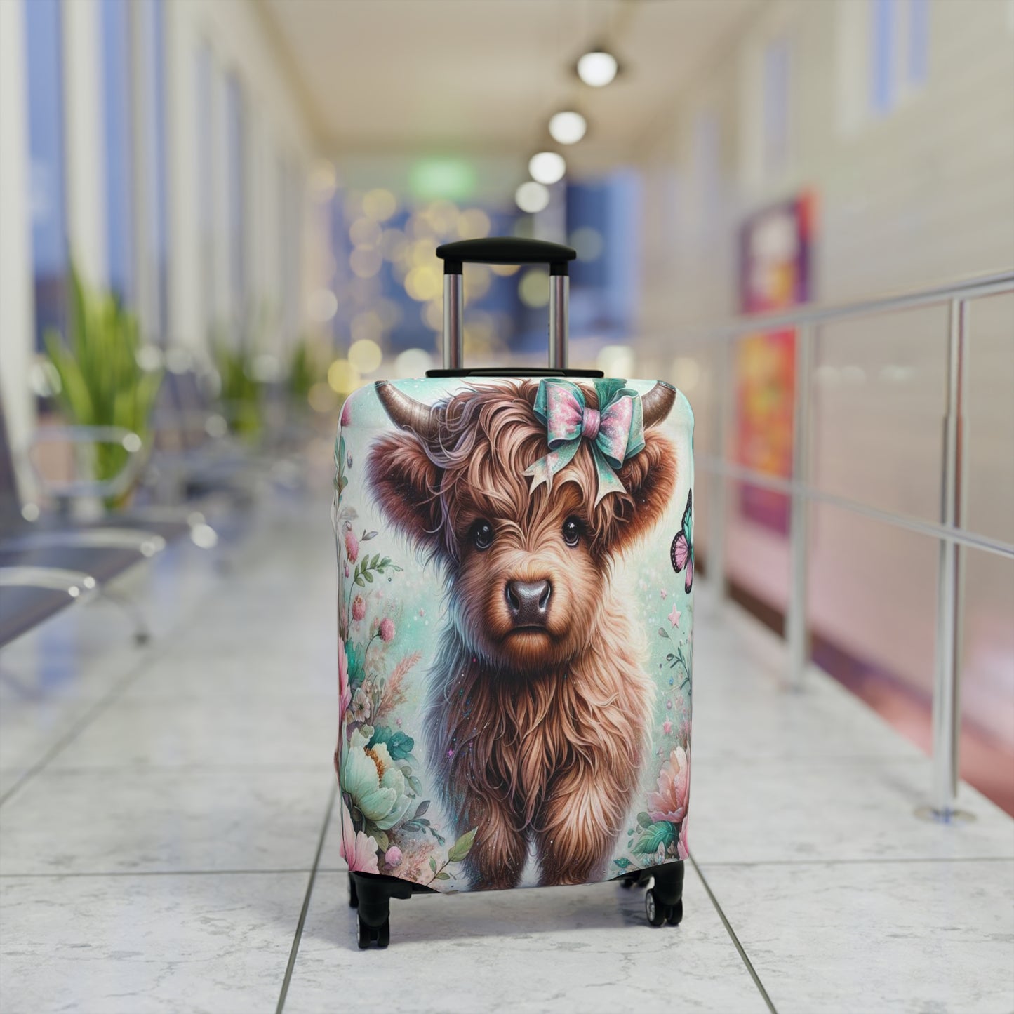 Luggage Cover, Highland Cow, Floral and Butterflies, awd-1418