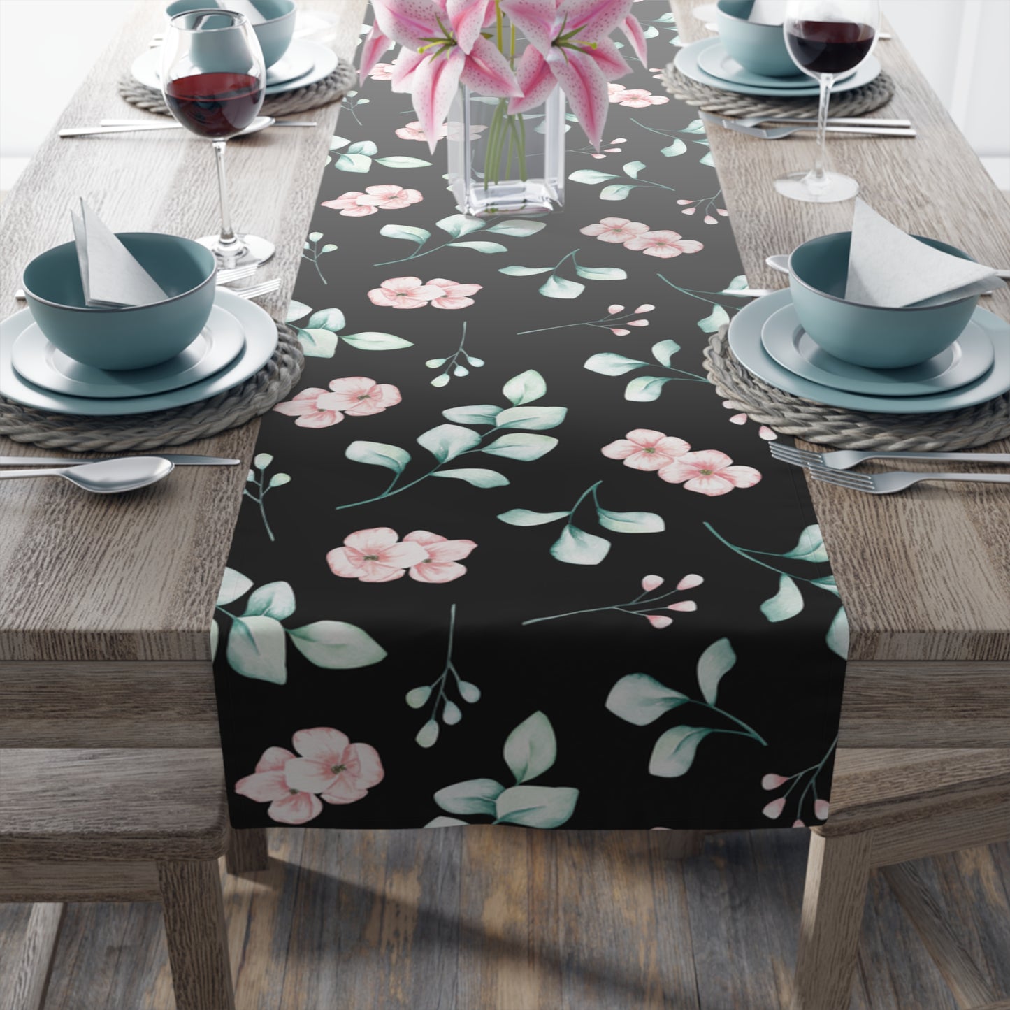 Floral Table Runner, Cotton Twill and Poly Available