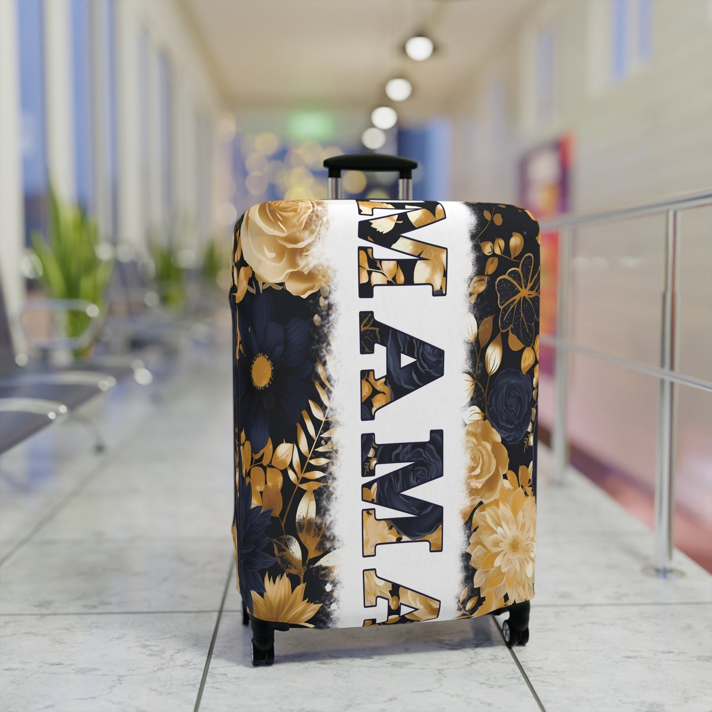 Luggage Cover, Black and Gold Floral, Mama, awd-3111