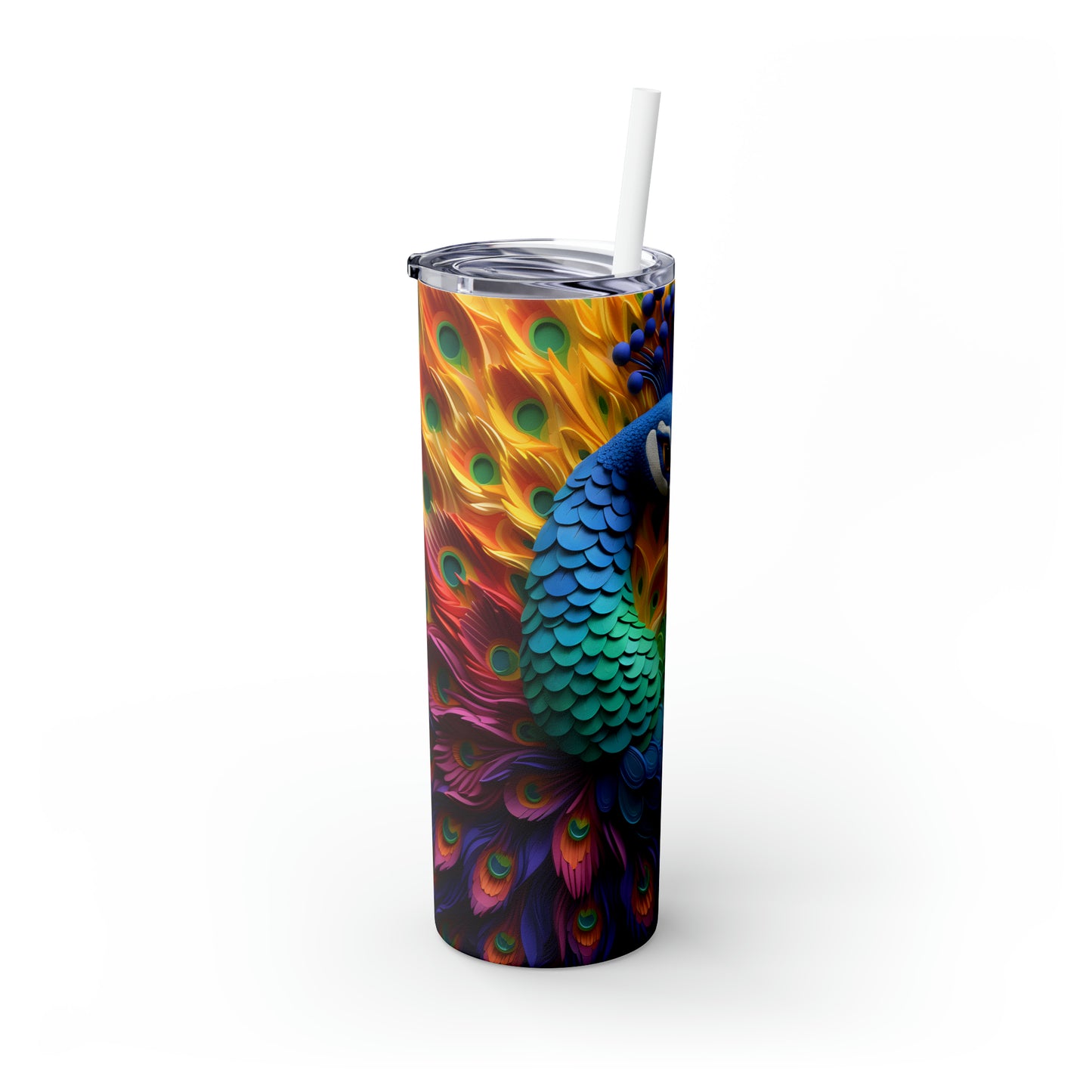 Skinny Tumbler with Straw, 20oz, Peacock