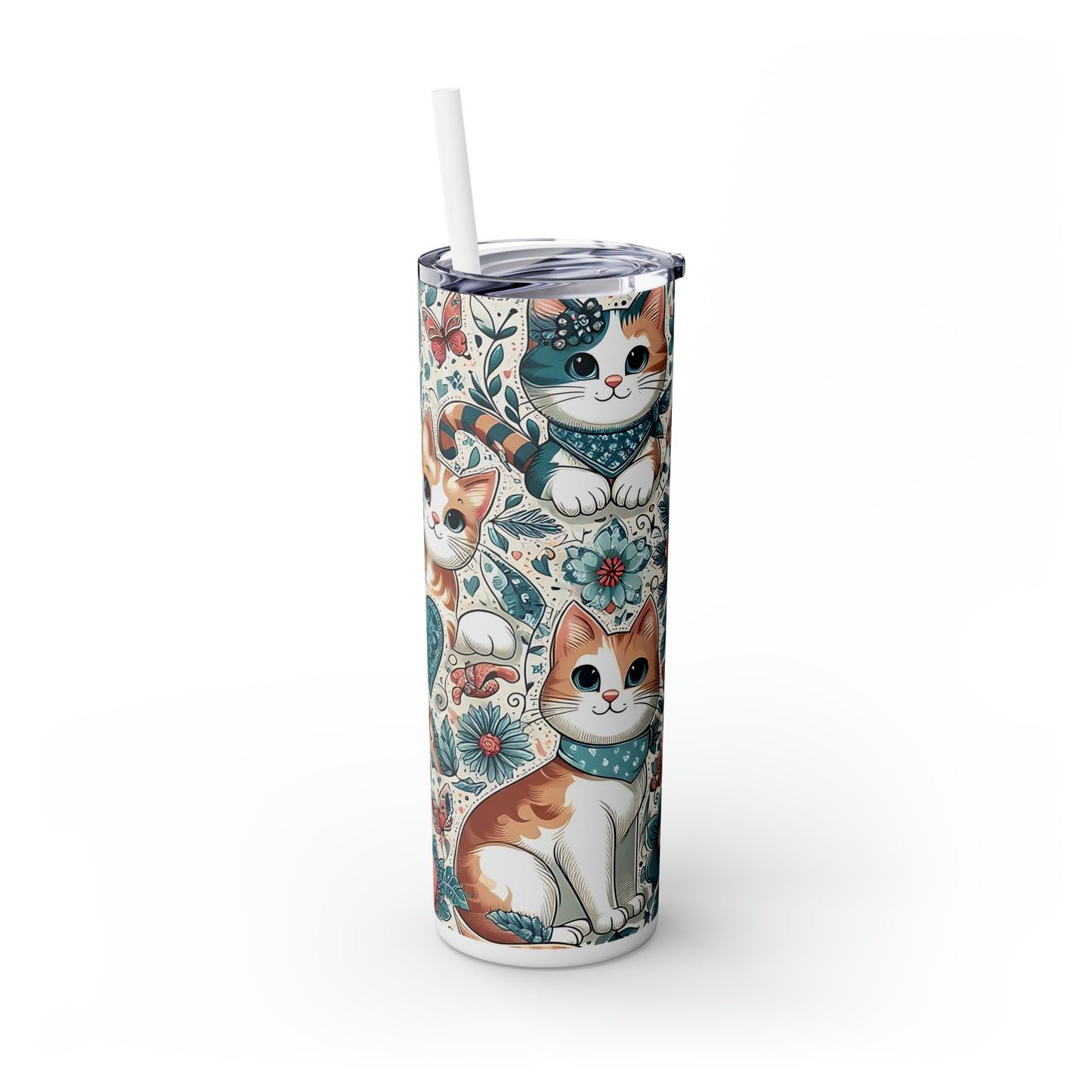 Skinny Tumbler with Straw, 20oz, Cats, awd-309