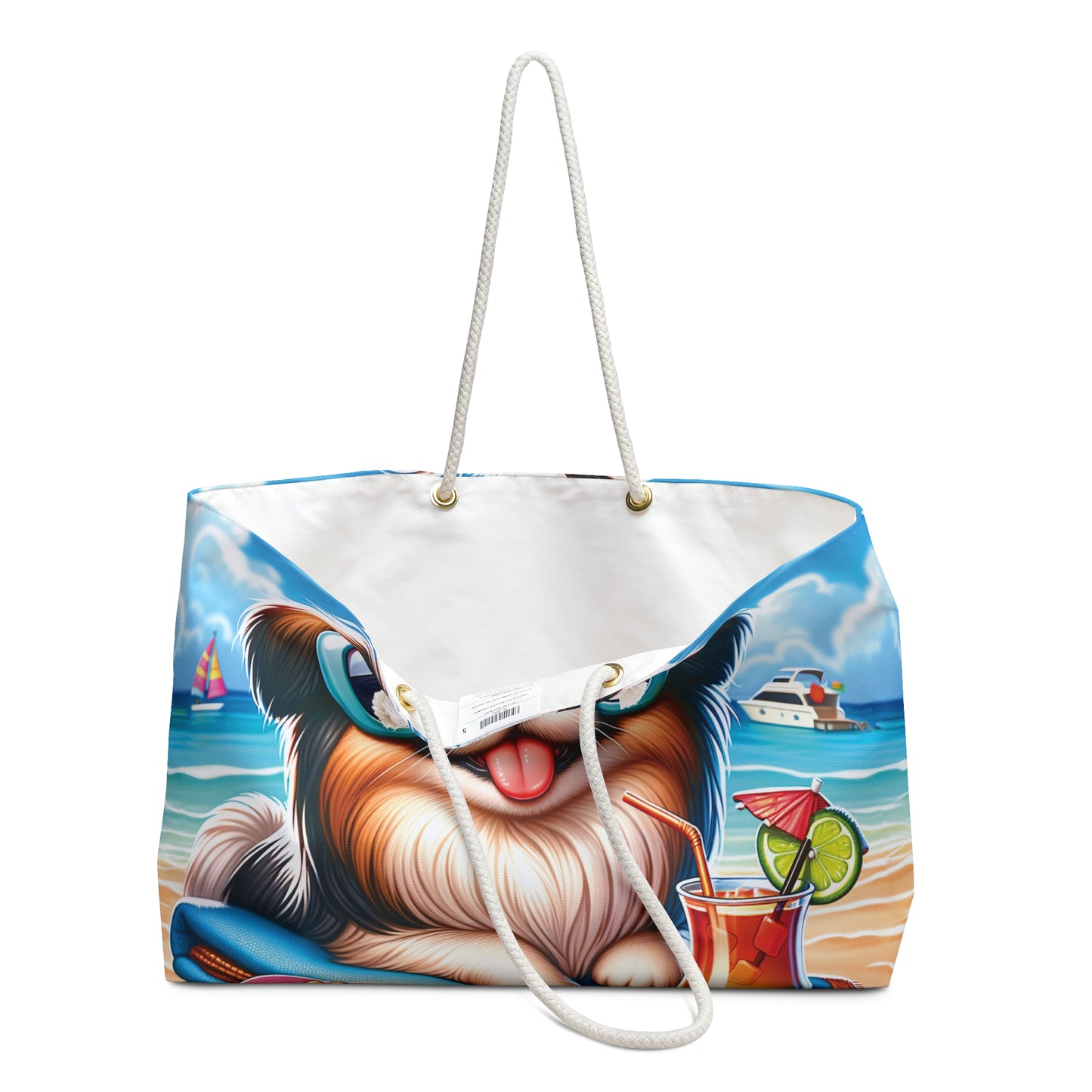 Personalised/Non-Personalised Weekender Bag, Summer Beach Dog, Pekinese, Large Weekender Bag, Beach Bag, Book Bag