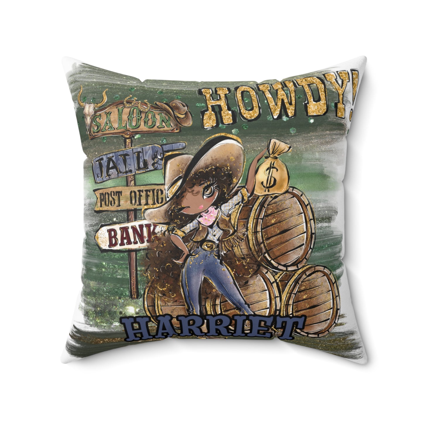 Personalised Howdy Cushion, Brown Curly Hair, Olive Skin, Brown Eyes, Polyester Square Cushion, Christmas cushion