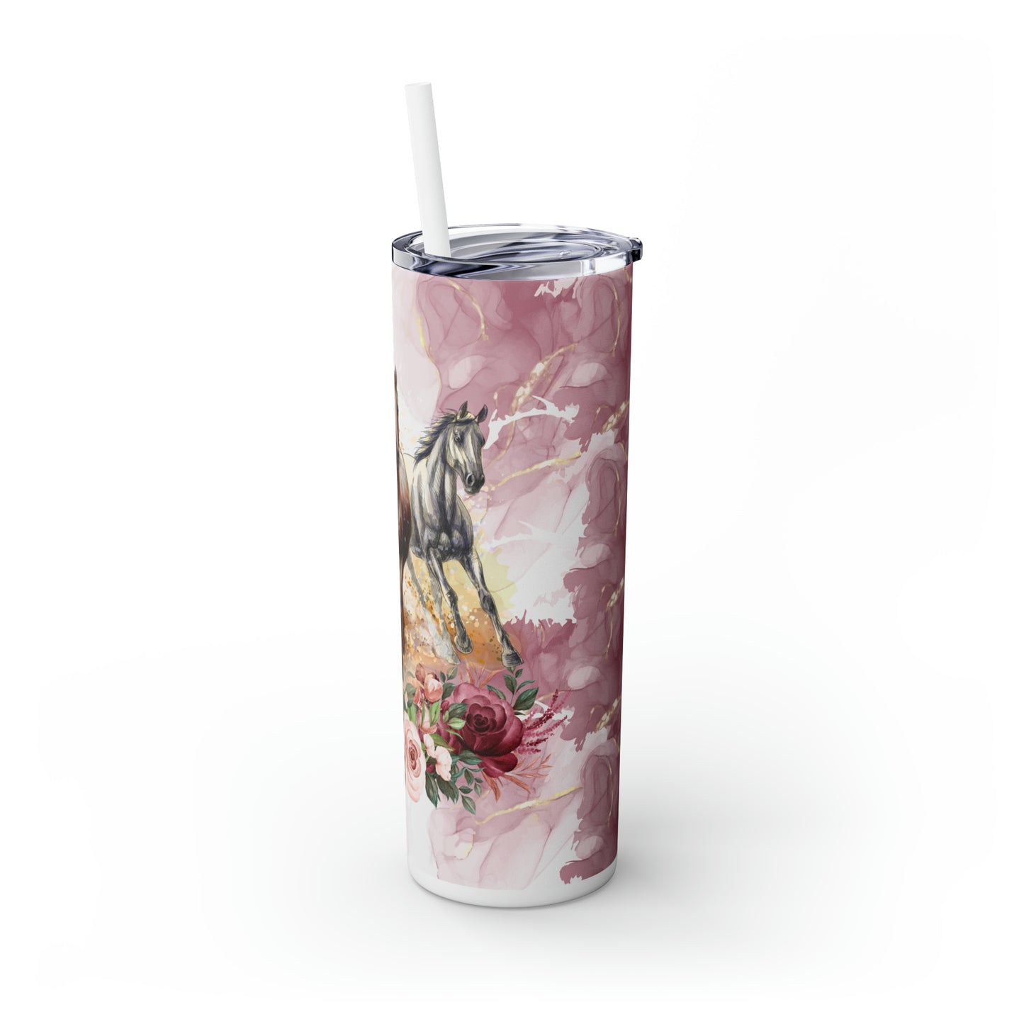 Skinny Tumbler with Straw, 20oz, Horses, awd-1350