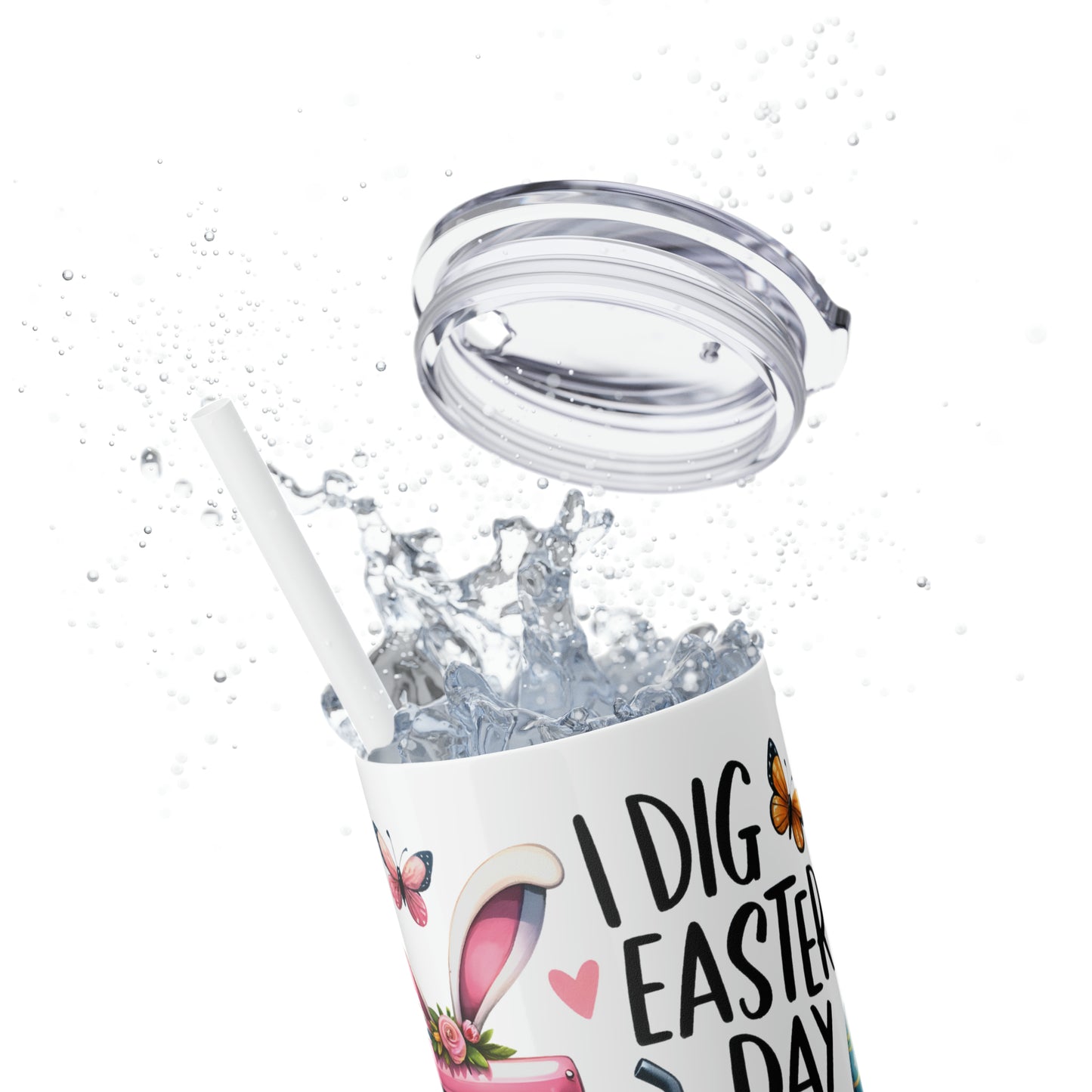 Skinny Tumbler with Straw, 20oz, Easter Tractor, I Dig Easter Day, awd-1073