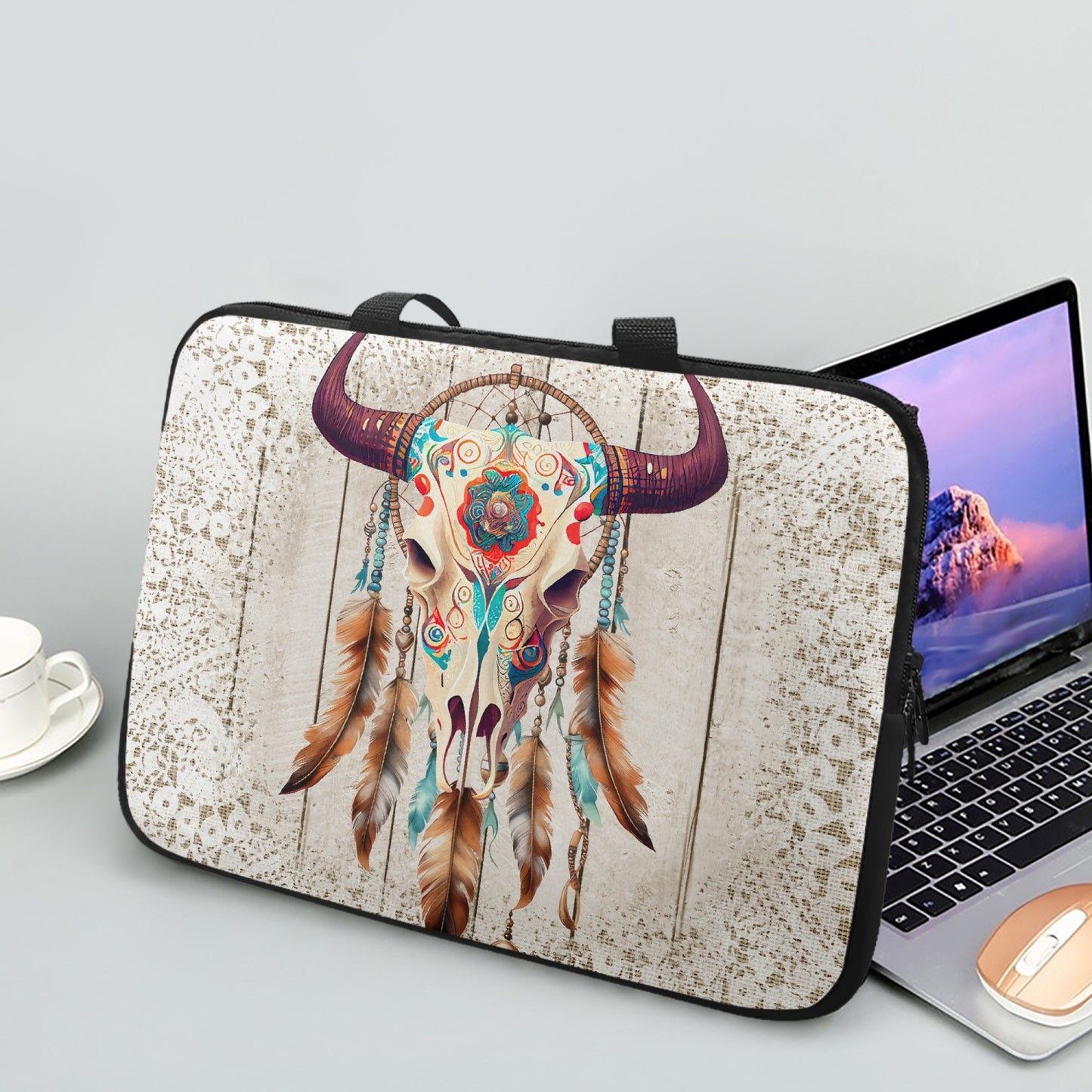 Laptop Sleeve with handles - Boho Western Skull