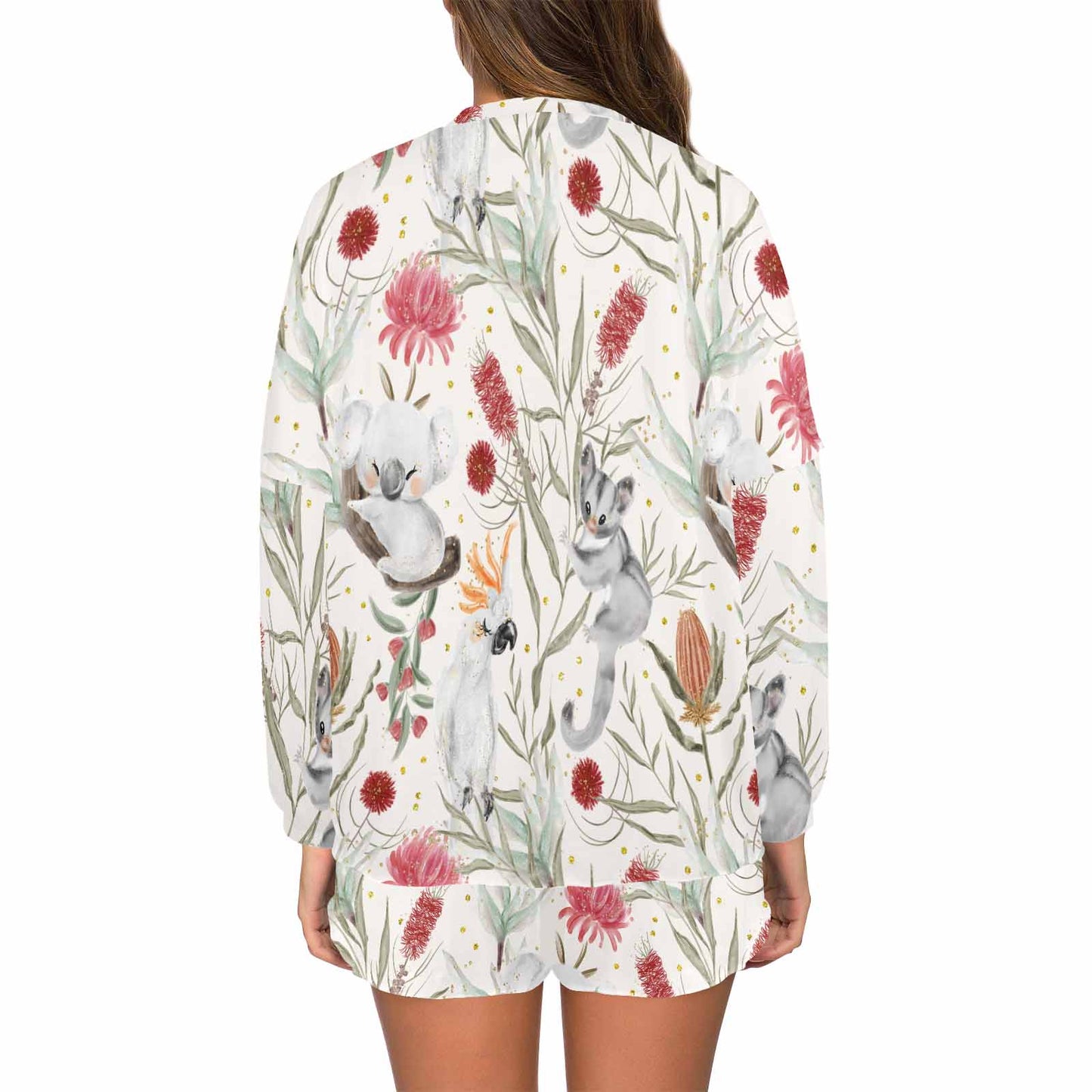 Australian Animals, Koala Cockatoo and Sugar Glider  Women's Long Sleeve Pajama Set with Shorts