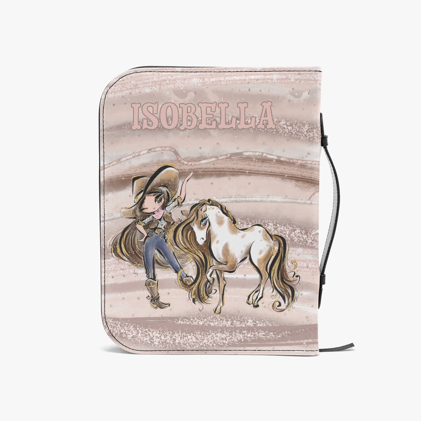 Book/Bible Cover, Howdy, Cowgirl and Horse, Brunette Hair, Brown Eyes