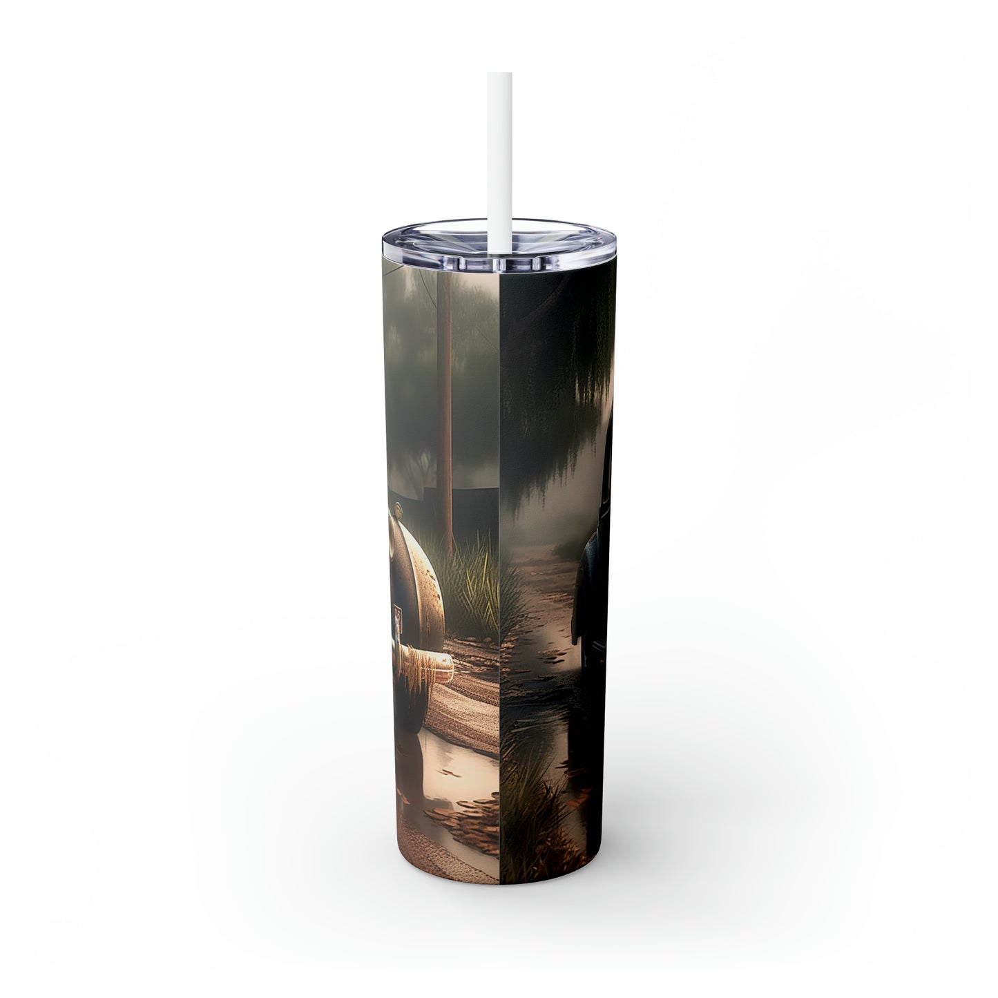 Skinny Tumbler with Straw, 20oz, Vintage Car