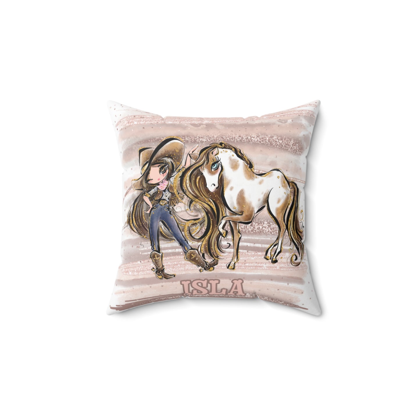 Personalised Cowgirl and Horse Cushion,  Brown Hair, Brown Eyes, Polyester Square Cushion, Christmas cushion