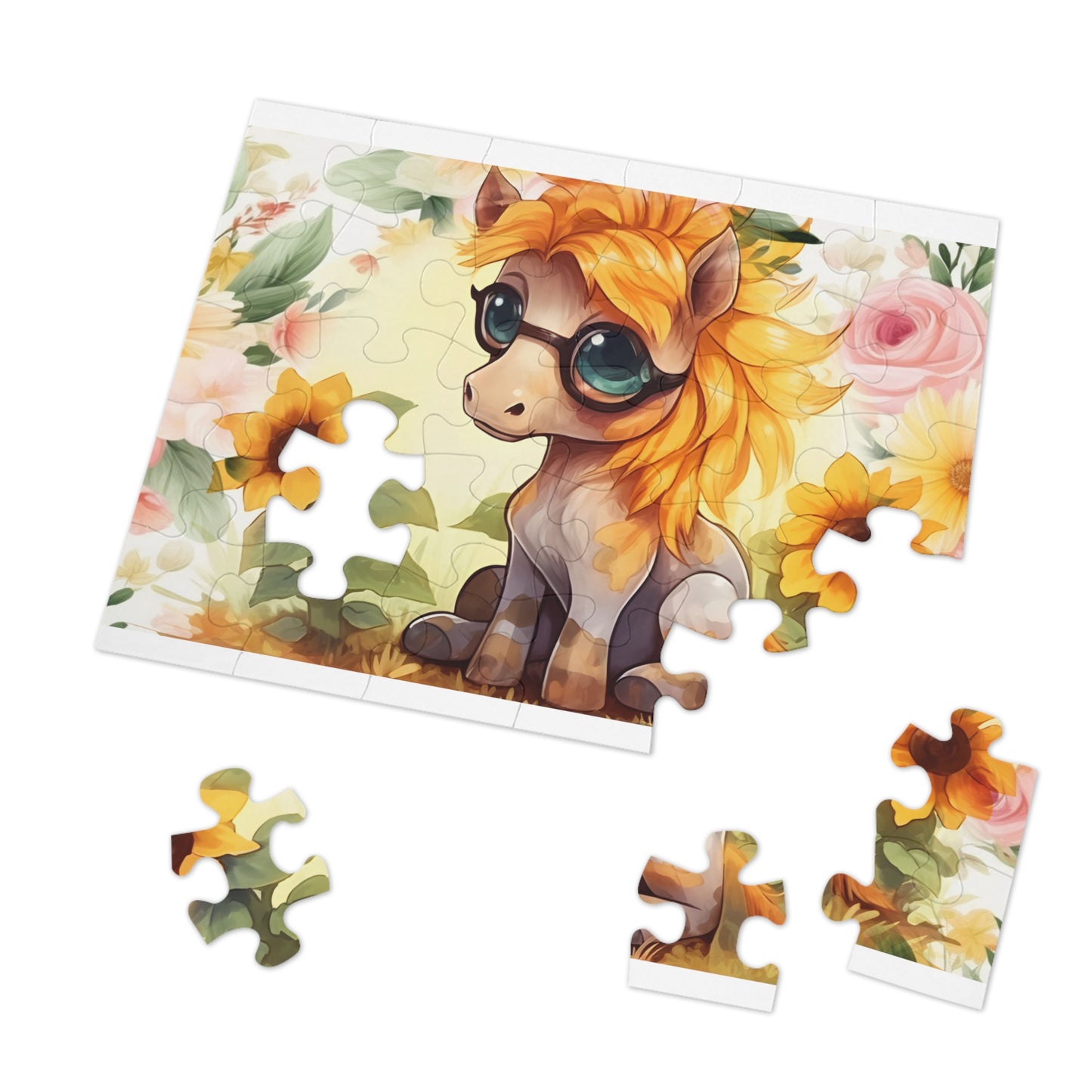 Puzzle, Donkey, Sunflowers, Personalised/Non-Personalised (30, 110, 252, 500,1000-Piece) awd-656