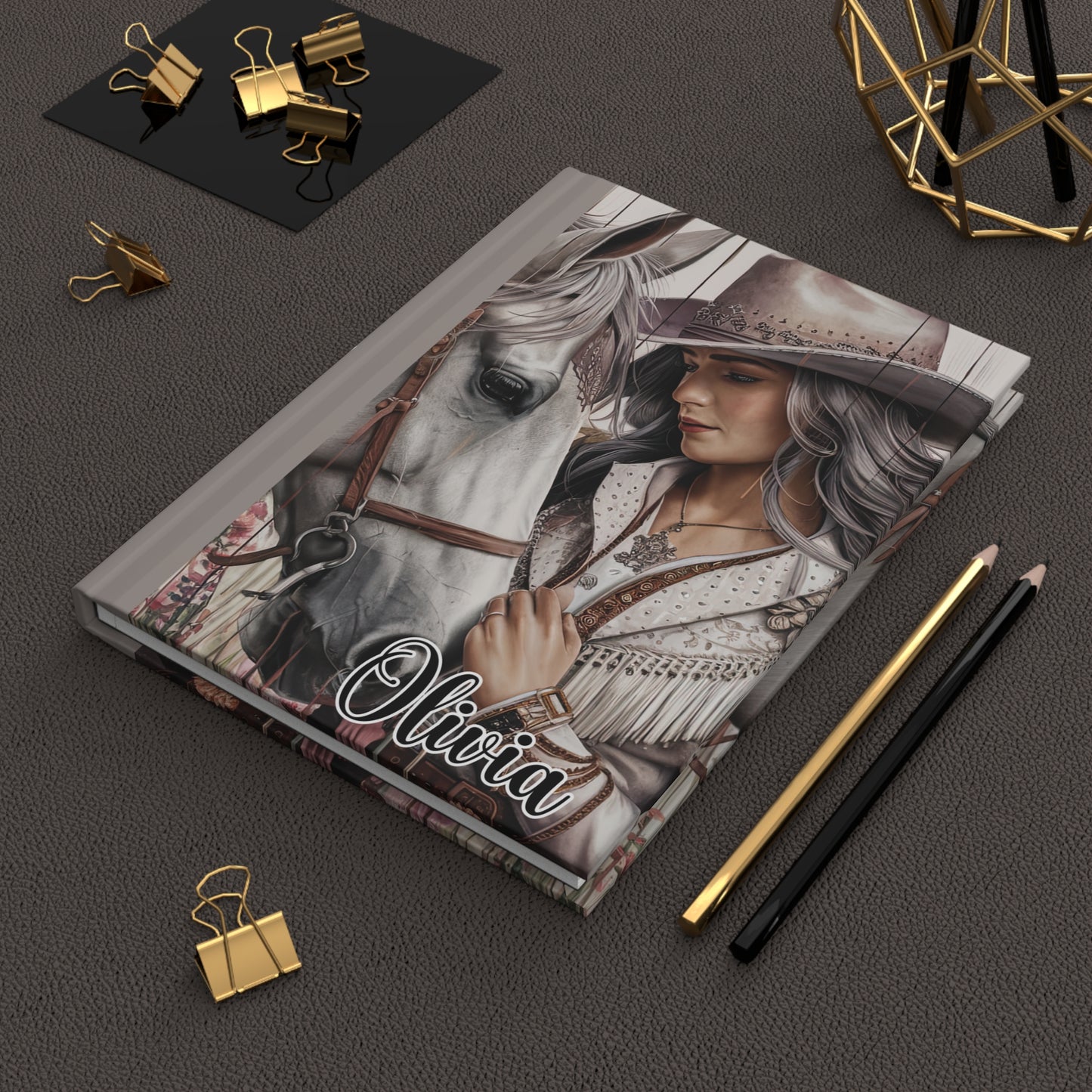 Personalised Hardcover Journal Matte, Country and Western, Cowgirl and Horse, awd-1686