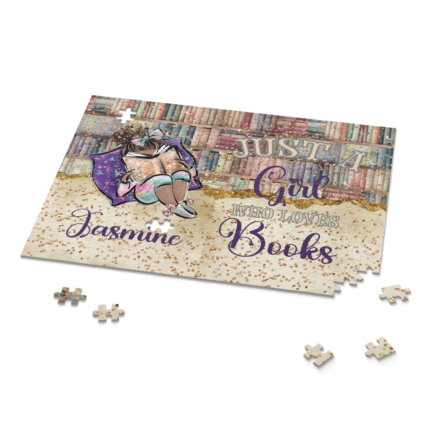 Puzzle, Just a Girl who Loves Books, Brunette Hair, Olive Skin, Personalised/Non-Personalised, (120, 252, 500-Piece)