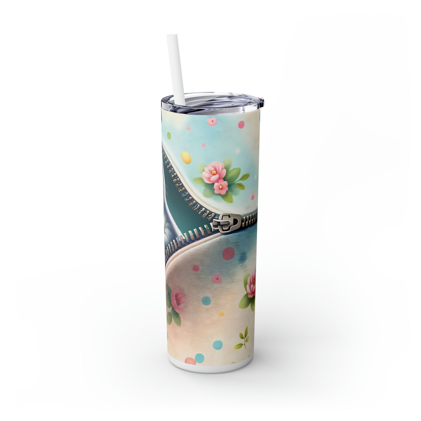 Skinny Tumbler with Straw, 20oz, Easter, Baby Seal with bunny ears, awd-1272