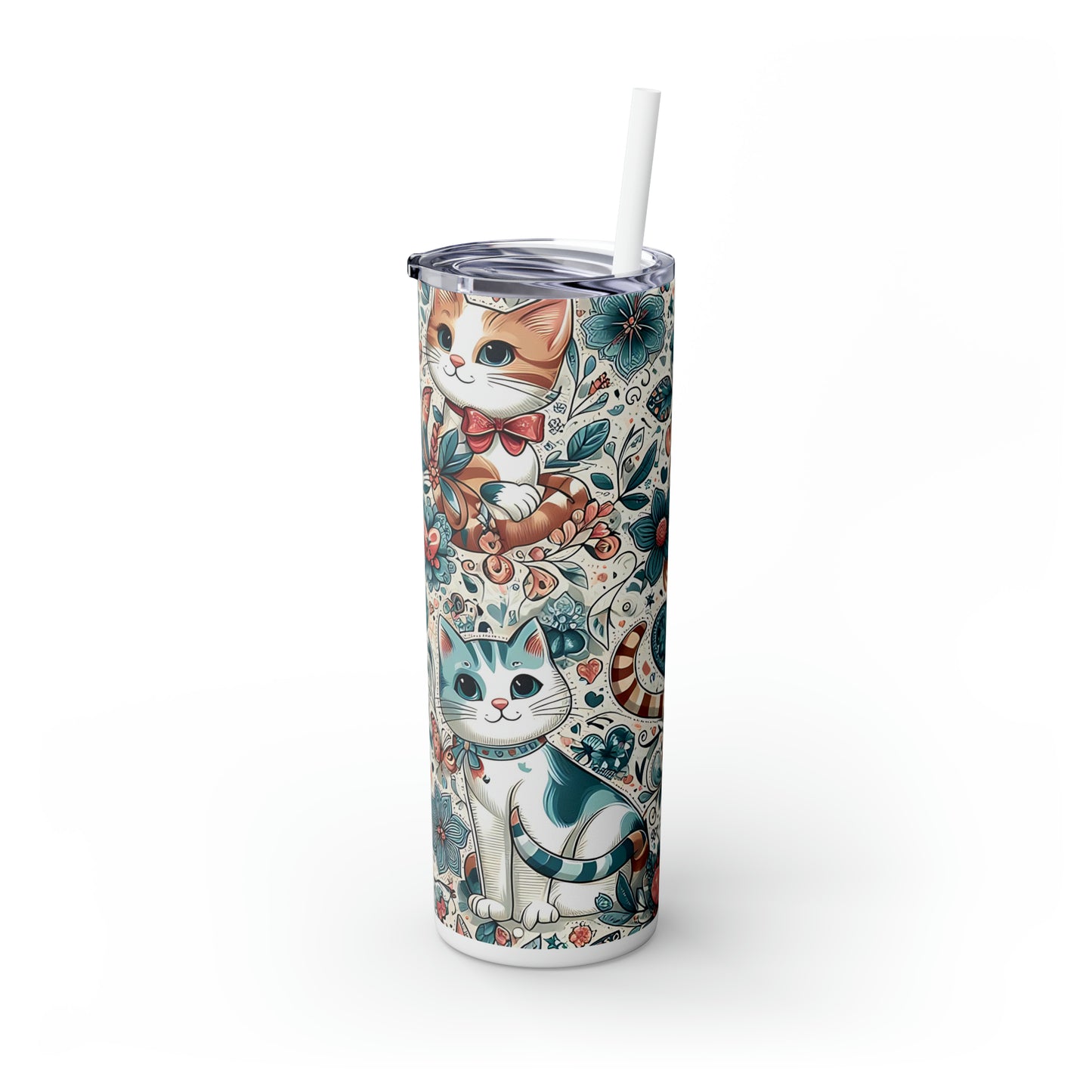 Skinny Tumbler with Straw, 20oz, Cats, awd-309