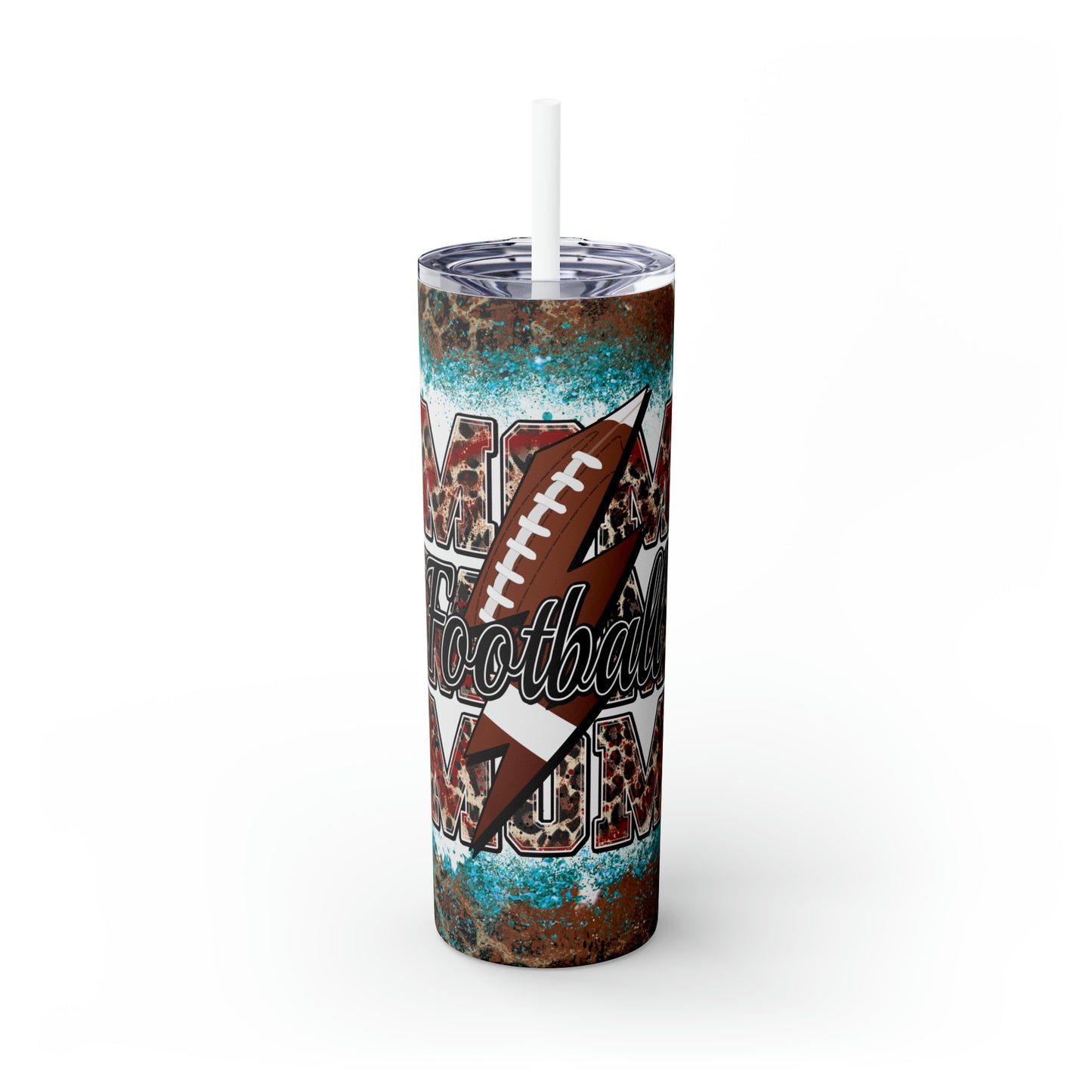 Skinny Tumbler with Straw, 20oz, Football, Mom, awd-312