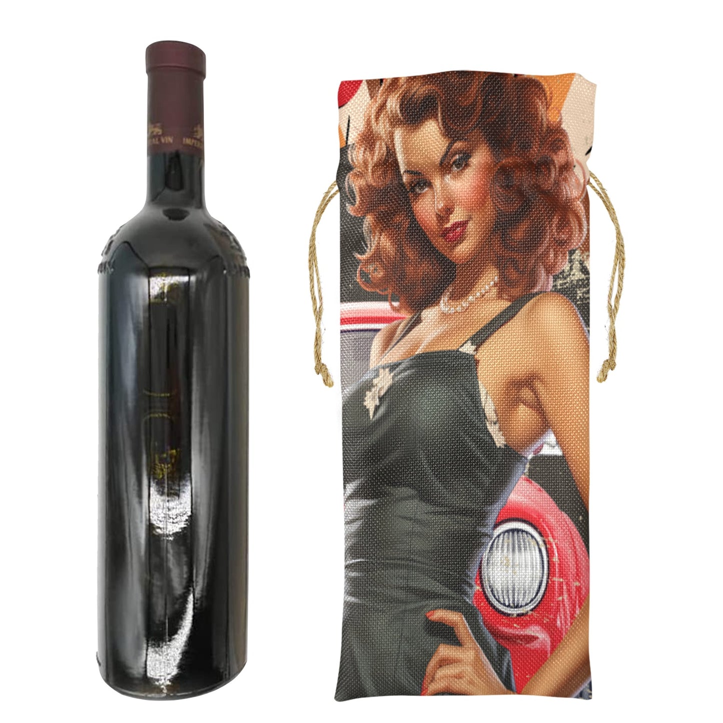 Retro Car Service awd506 Linen Wine Bottle Bag