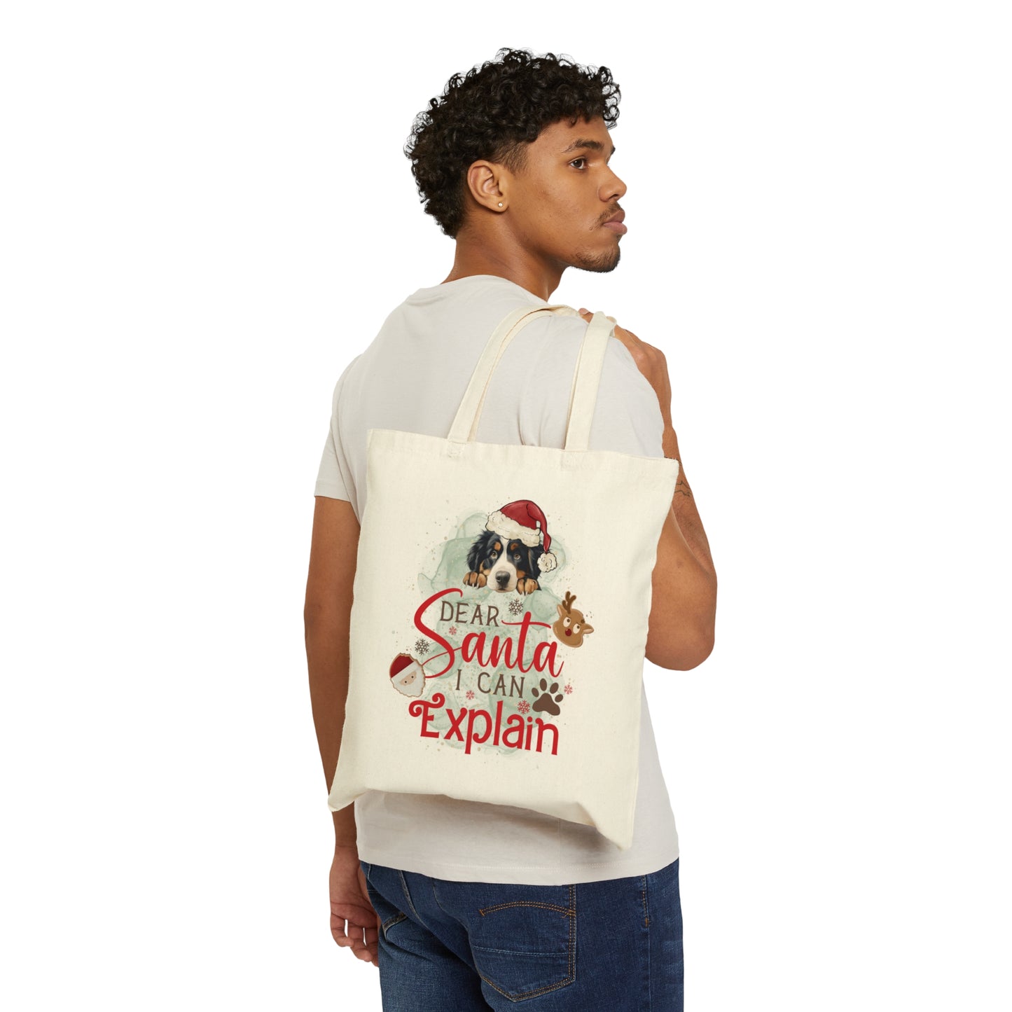 Cotton Canvas Tote Bag, Dog Paws Bag, Dear Santa Bag, Dear Santa Tote, Christmas Bag, Dog Christmas Tote Bag