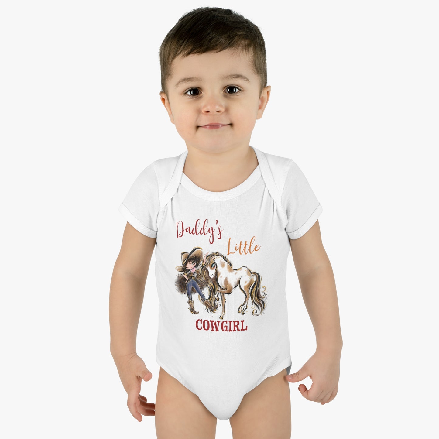 Infant Baby Rib Bodysuit, Daddy's Little Cowgirl baby Bodysuit, Cowboy Boots, Girl and Horse