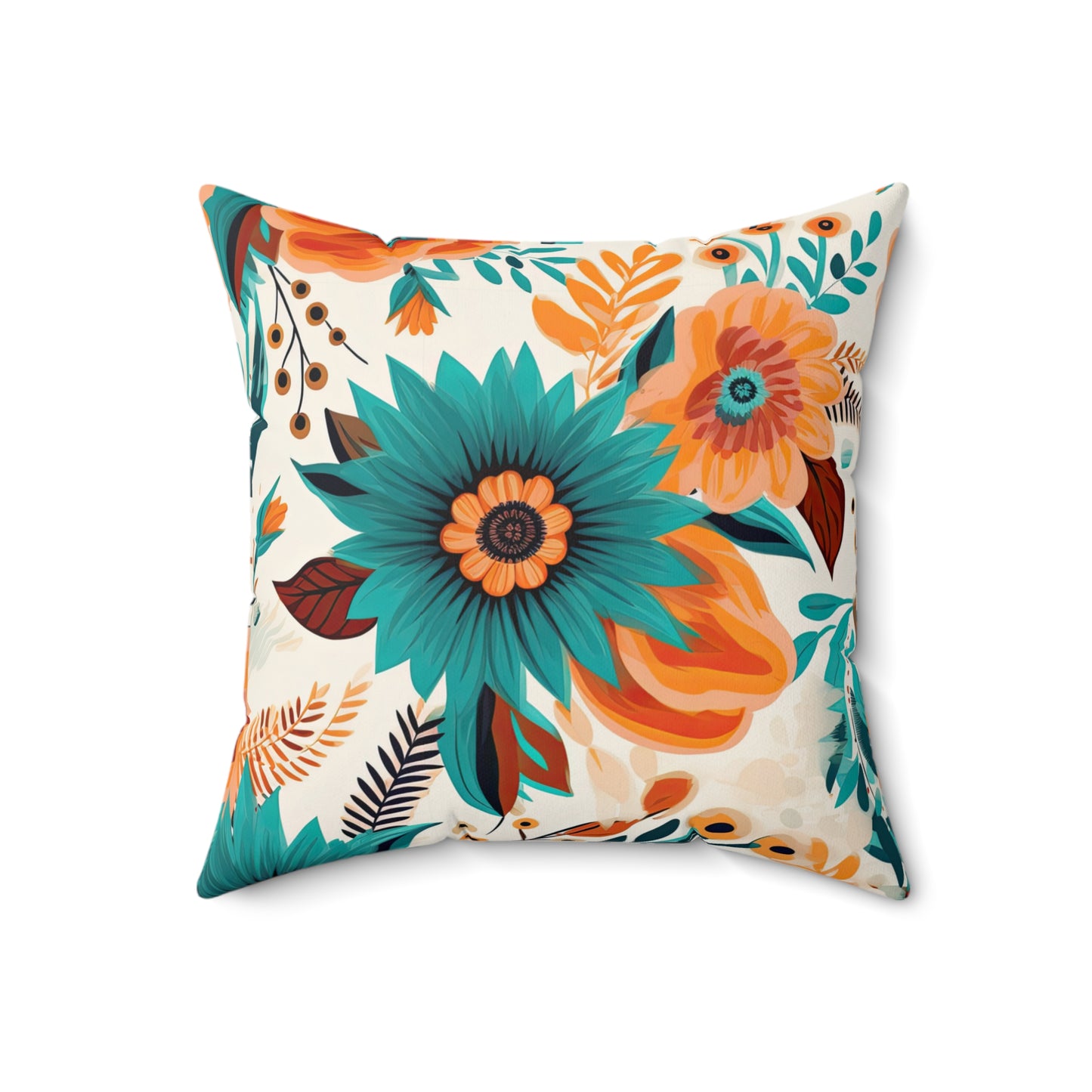 Spun Polyester Square Pillow, Retro Boho Floral Cushion