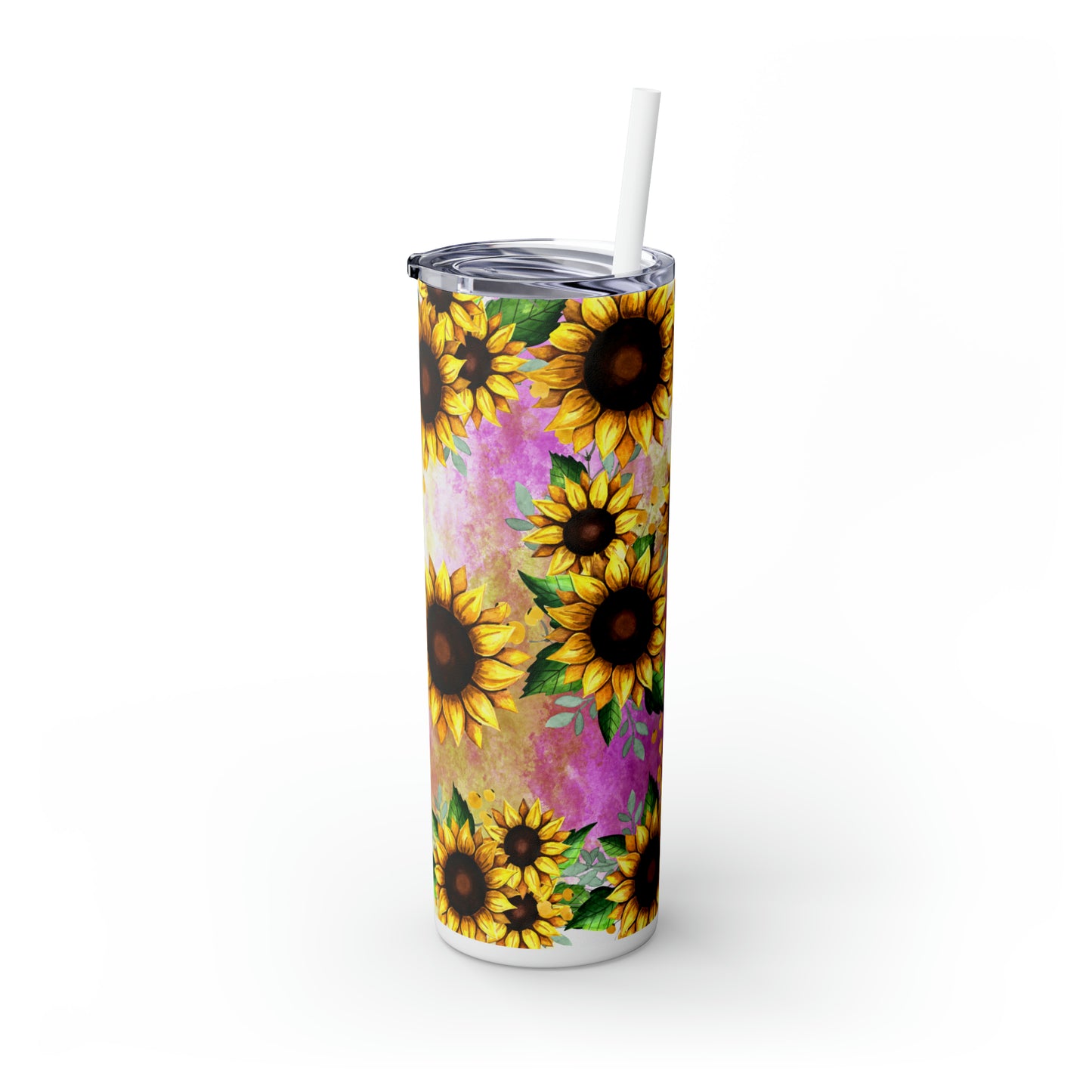 Skinny Tumbler with Straw, 20oz, Sunflowers