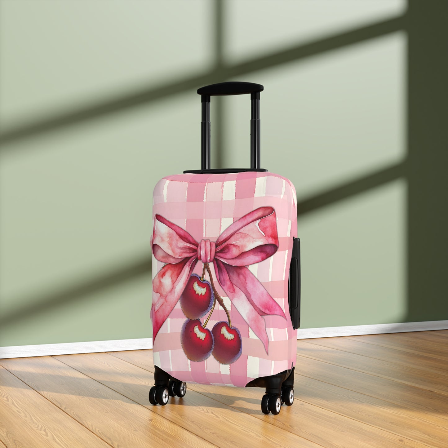 Luggage Cover, Rockabilly, Coquette, Pink Tartan, Cherries and Ribbon, awd-2517