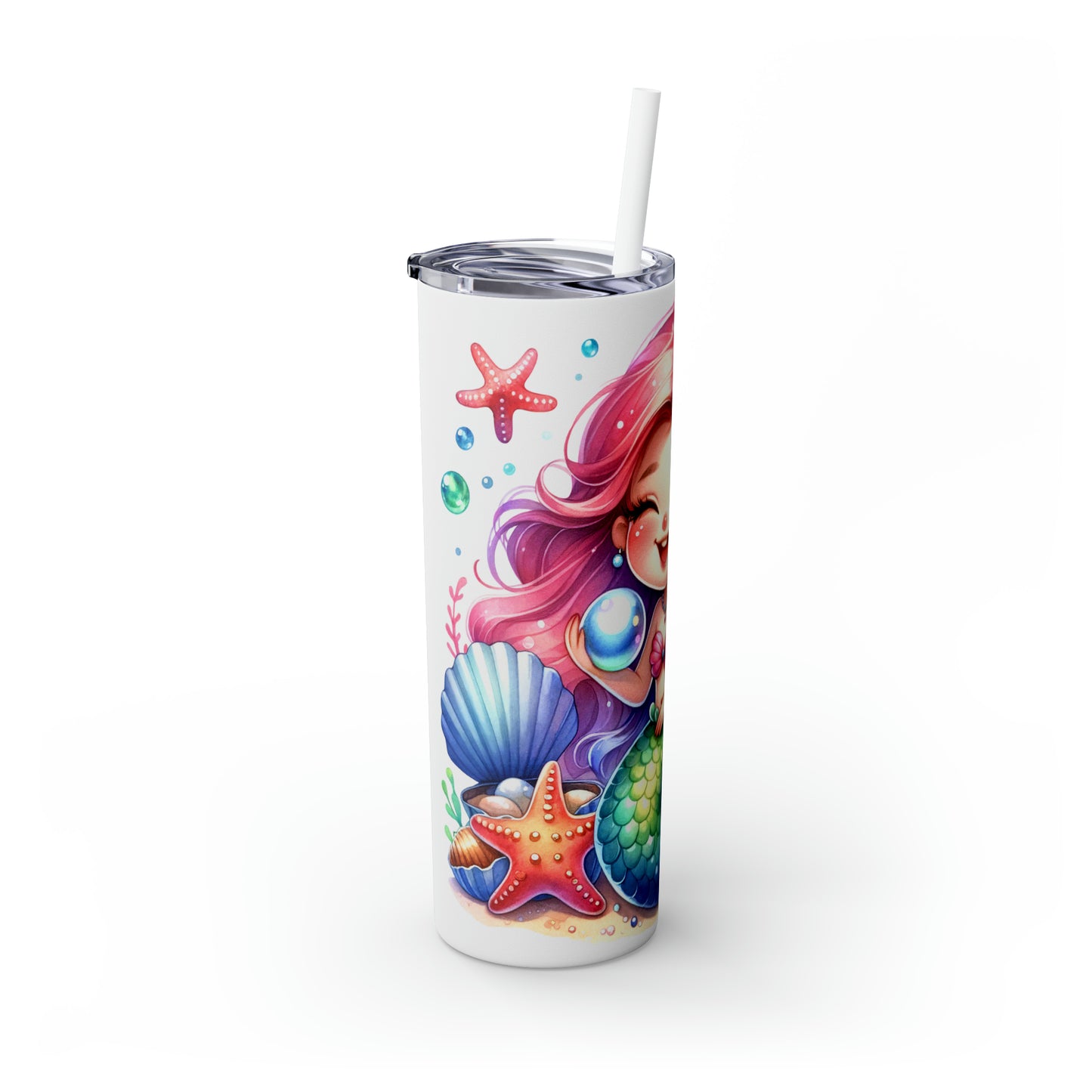 Skinny Tumbler with Straw, 20oz, Mermaid