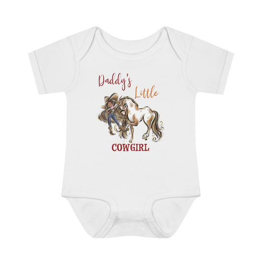 Infant Baby Rib Bodysuit, Daddy's Little Cowgirl baby Bodysuit, Cowboy Boots, Girl and Horse