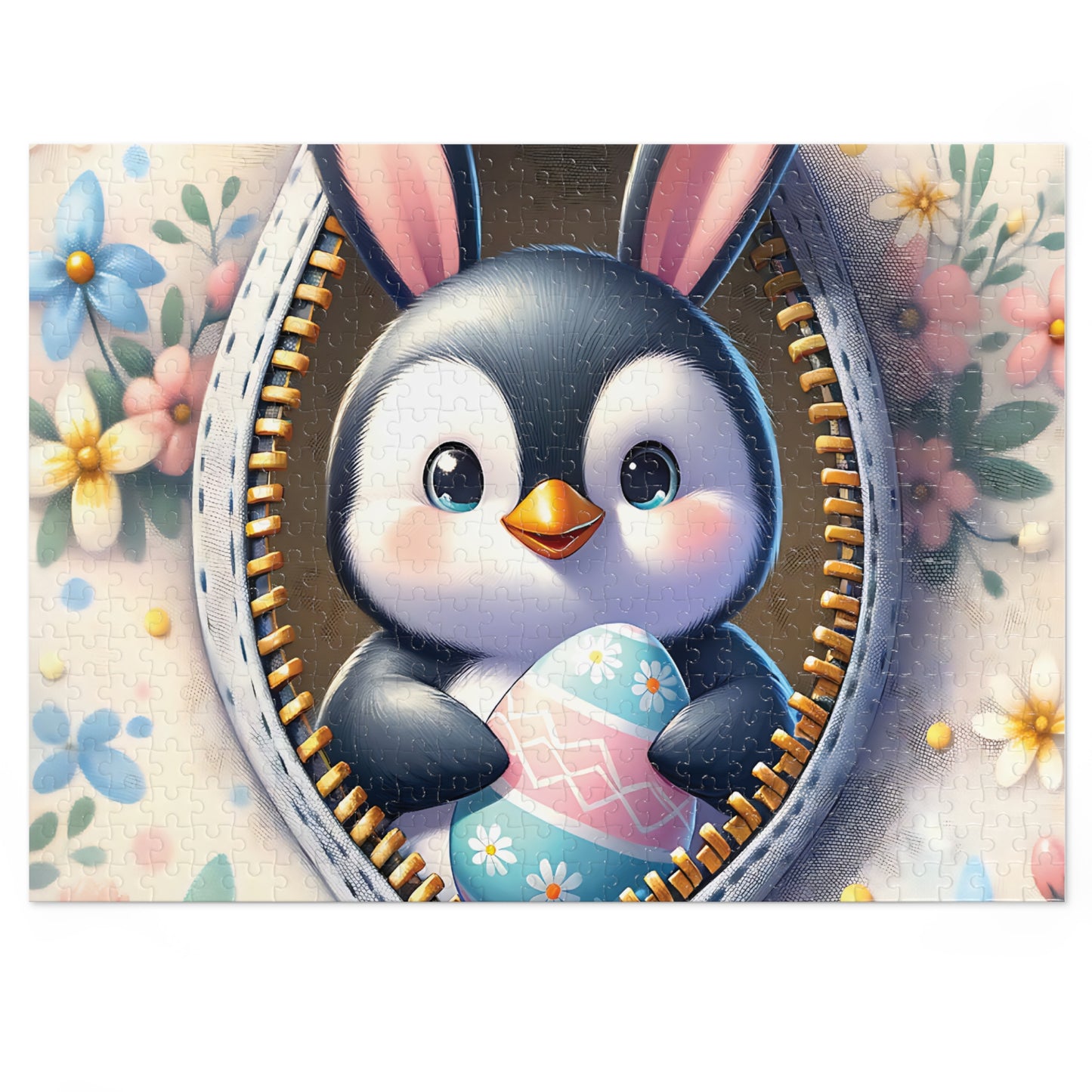 Jigsaw Puzzle, Easter, Penguin with Bunny Ears, Personalised/Non-Personalised (30, 110, 252, 500,1000-Piece) Awd-1307