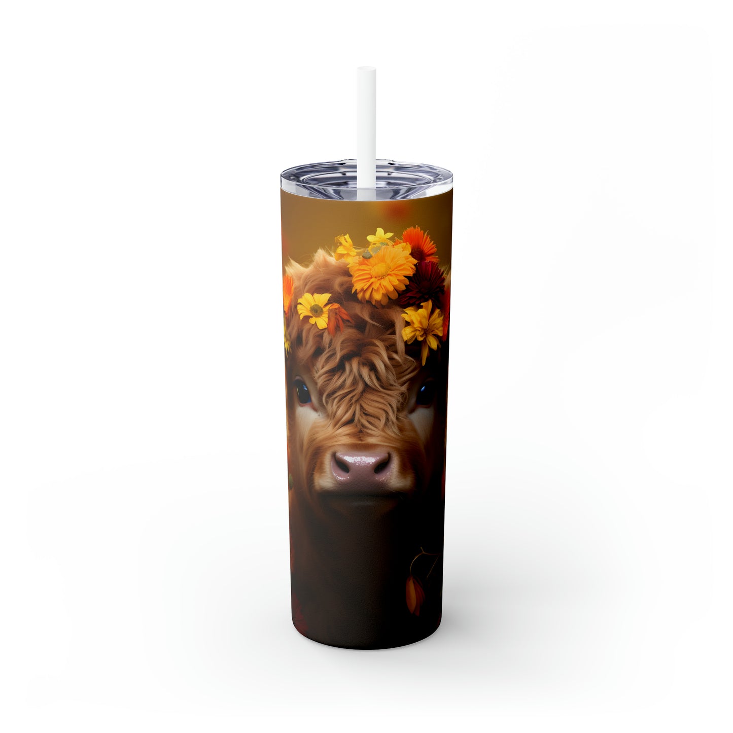 Skinny Tumbler with Straw, 20oz Highlander Cow