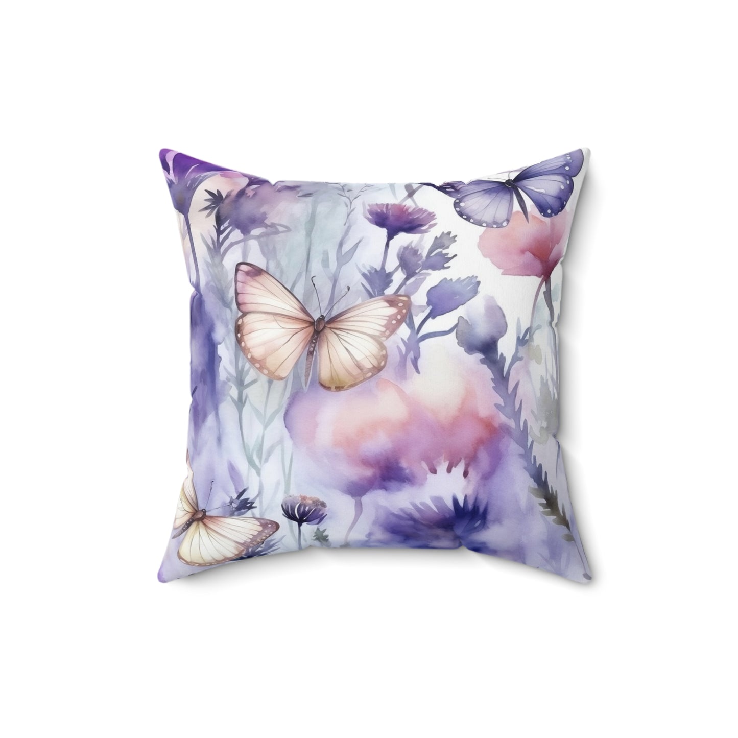 Spun Polyester Square Pillow, Butterfly Floral Cushion