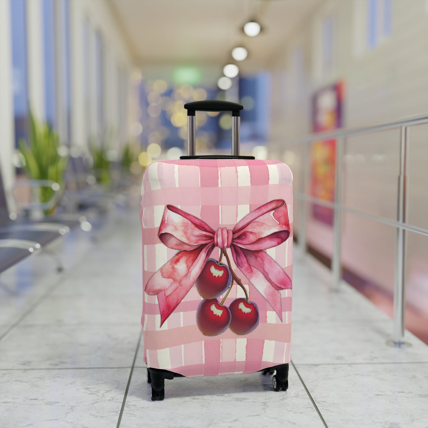 Luggage Cover, Rockabilly, Coquette, Pink Tartan, Cherries and Ribbon, awd-2517