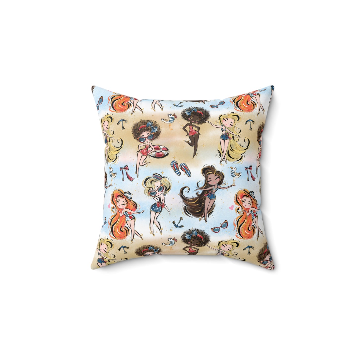 Spun Polyester Square Pillow, Beach Party Cushion