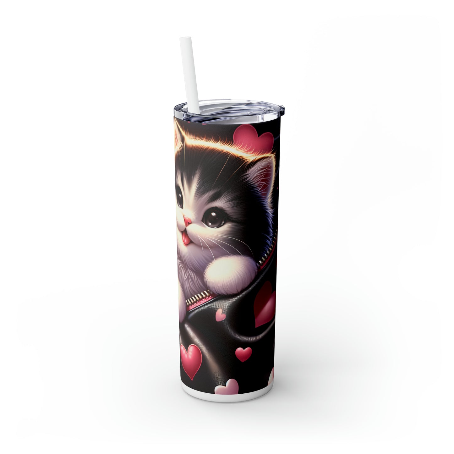 Skinny Tumbler with Straw, 20oz, Cat, Valentines Day, awd-929