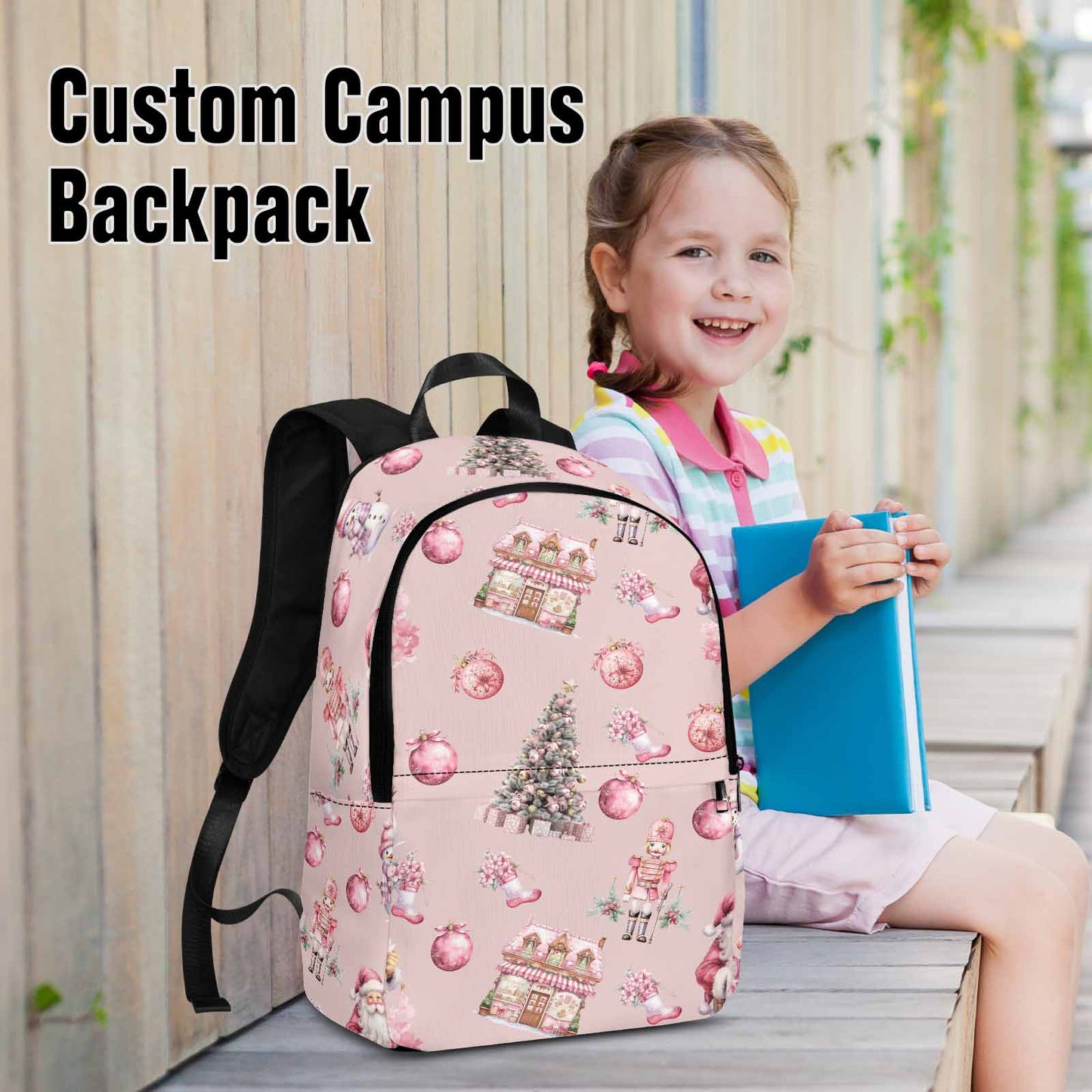 Pink Christmas Large Print Adult Casual Backpack