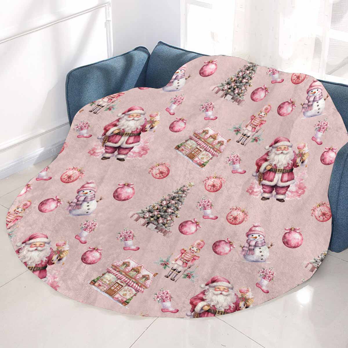 Pink Chirstmas Circular Micro Fleece Blanket 47"
