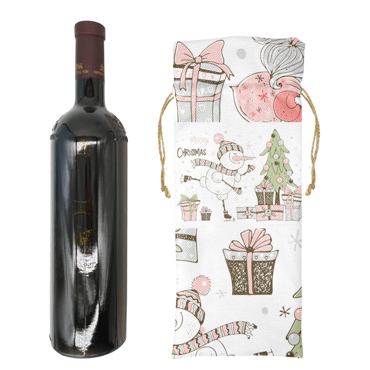 whimsical snowmen Linen Wine Bottle Bag