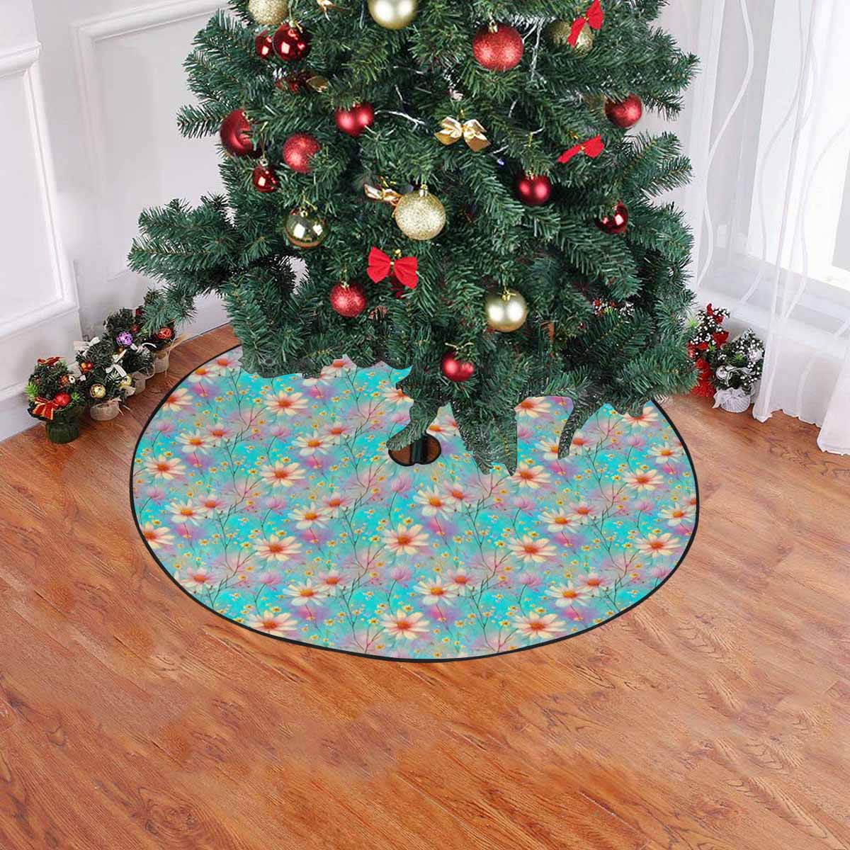 Green Floral  Christmas Tree Skirt