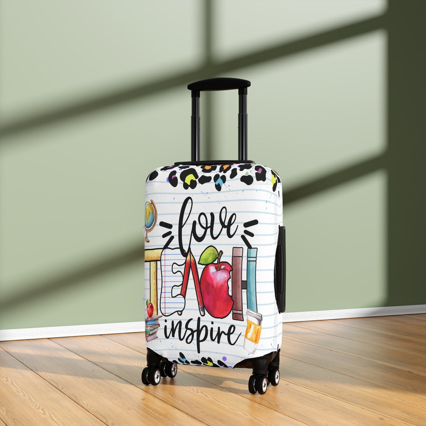 Luggage Cover, Teacher, Leopard Print, Teach, Love, Inspire, awd-1698